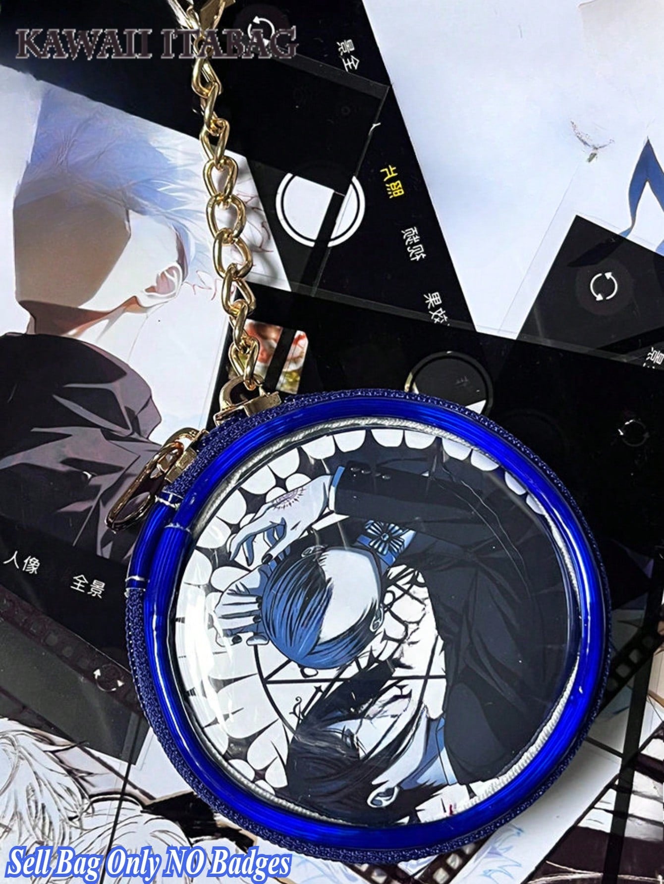 Kawaii Anime Round Badge Holder Keychain Transparent PU Itabag Charm with Chain Cute Kawaii Cartoon Enamel Pin Storage Bag Cosplay Accessories for Backpacks Handbags Badge Holder Keychain Small Wallets & Pouches Pins Badges Cases Fit 58mm&75mm Size