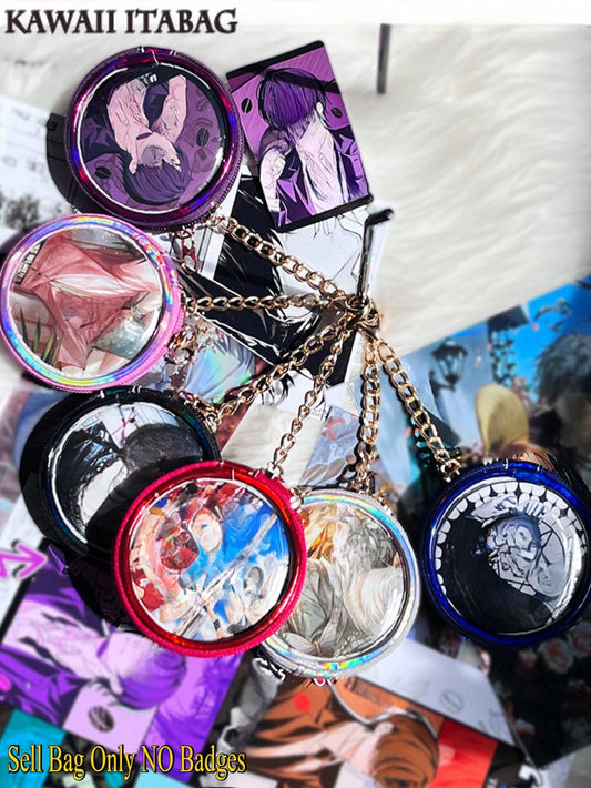 Kawaii Anime Round Badge Holder Keychain Transparent PU Itabag Charm with Chain Cute Kawaii Cartoon Enamel Pin Storage Bag Cosplay Accessories for Backpacks Handbags Badge Holder Keychain Small Wallets & Pouches Pins Badges Cases Fit 58mm&75mm Size