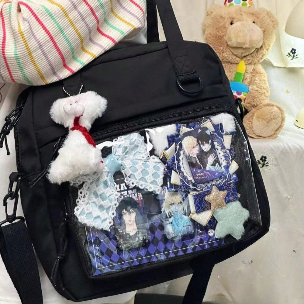Y2K New 2024 Itabag Women With PVC Transparent Pocket Badges Display Plate Shoulder Bag Girls School Book Bag Ita Bag Crossbody Bags JK Dolls Bag, Street & Japanese Style Women Bag