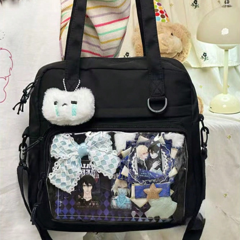 Y2K New 2024 Itabag Women With PVC Transparent Pocket Badges Display Plate Shoulder Bag Girls School Book Bag Ita Bag Crossbody Bags JK Dolls Bag, Street & Japanese Style Women Bag