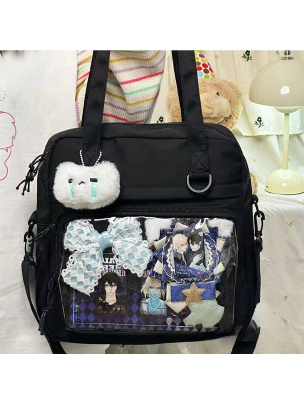Y2K New 2024 Itabag Women With PVC Transparent Pocket Badges Display Plate Shoulder Bag Girls School Book Bag Ita Bag Crossbody Bags JK Dolls Bag, Street & Japanese Style Women Bag
