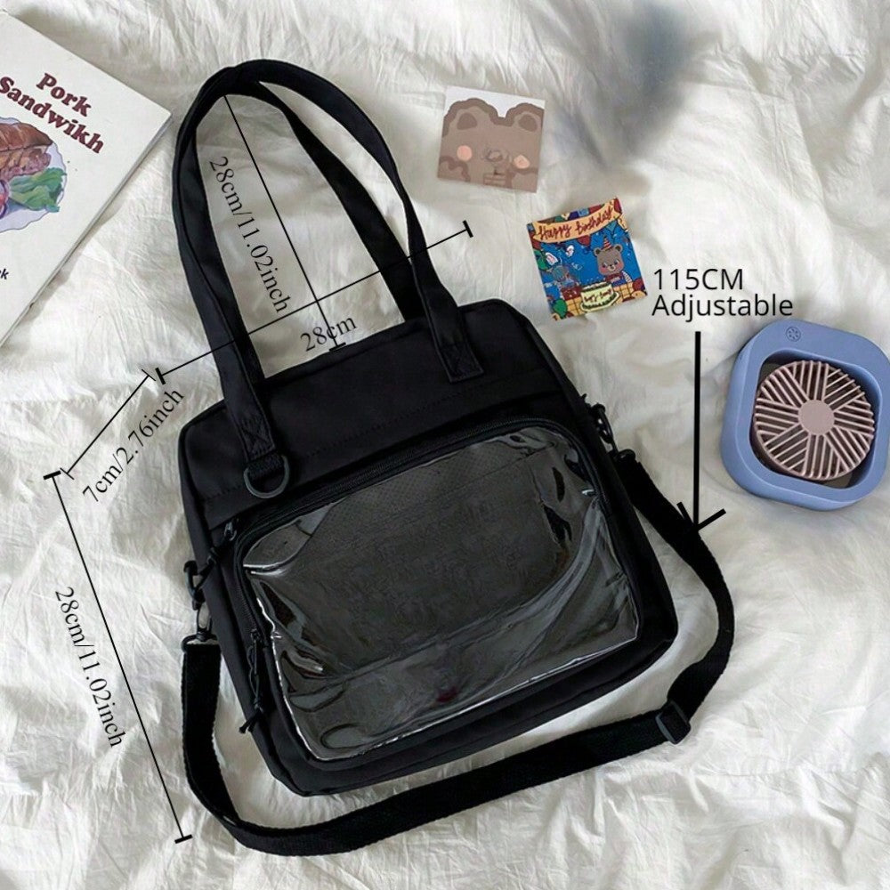 Y2K New 2024 Itabag Women With PVC Transparent Pocket Badges Display Plate Shoulder Bag Girls School Book Bag Ita Bag Crossbody Bags JK Dolls Bag, Street & Japanese Style Women Bag