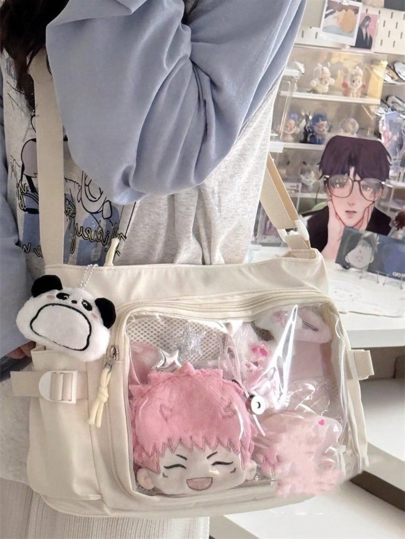 Japanese Preppy Style 2025 Kawaii Itabag Women Messenger Bag School Girls Book Transparent Crossbody Bags Women Ita Bag Cover Shoulder, Street & Japanese Style Women Bag Valentines