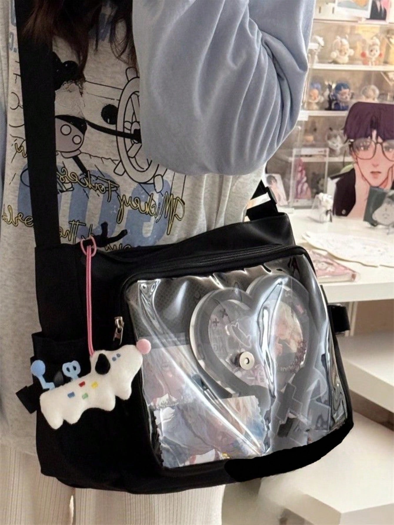 College Student Preppy Style Nylon Crossbody Bags Women With Badges Display Plate Large-capacity Shoulder Bag Back to School Gift School Bags For Teenage Girls Kawaii Itabag Clear Transparent DIY Ita Bag For Dolls Bolso Mujer