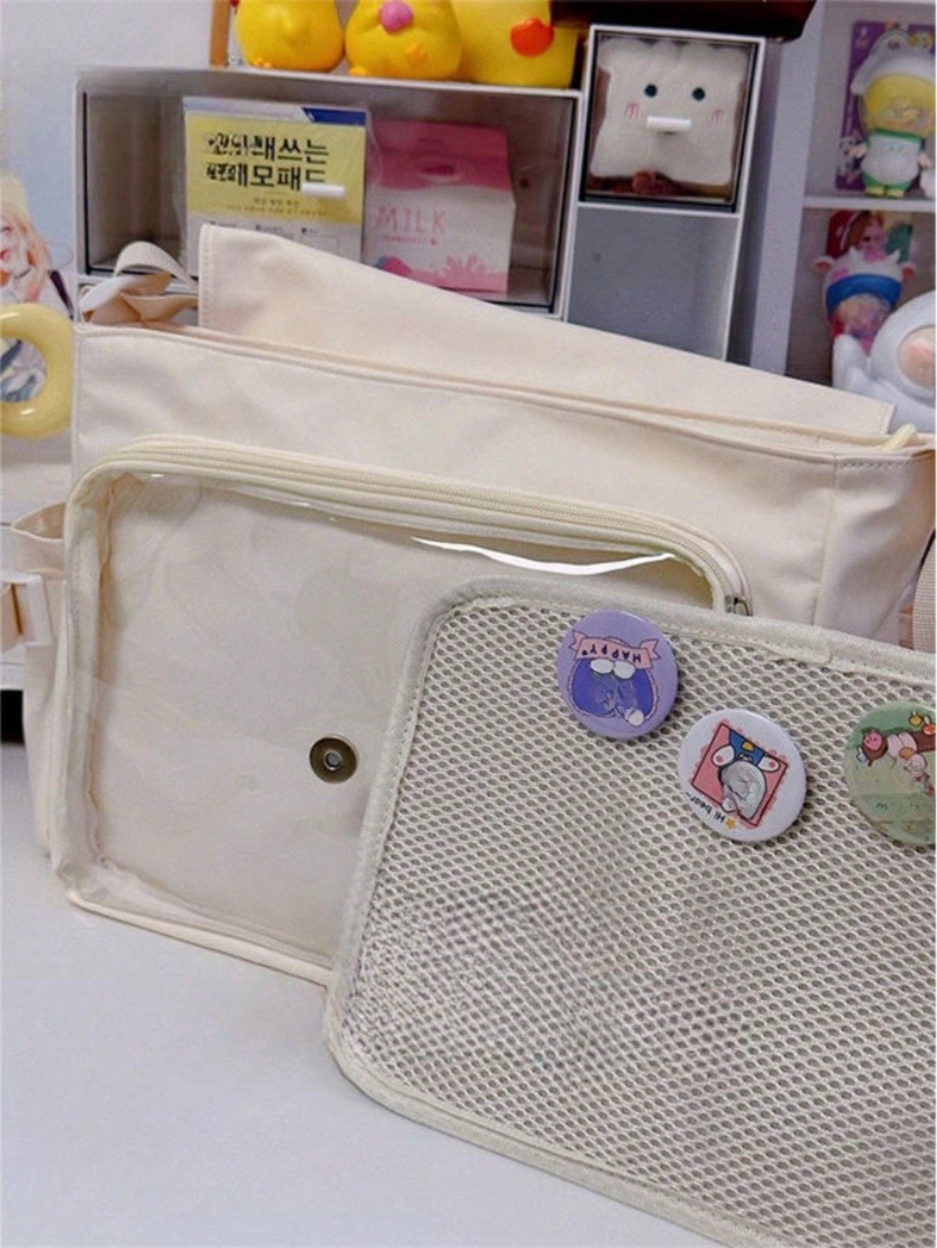 College Student Preppy Style Nylon Crossbody Bags Women With Badges Display Plate Large-capacity Shoulder Bag Back to School Gift School Bags For Teenage Girls Kawaii Itabag Clear Transparent DIY Ita Bag For Dolls Bolso Mujer