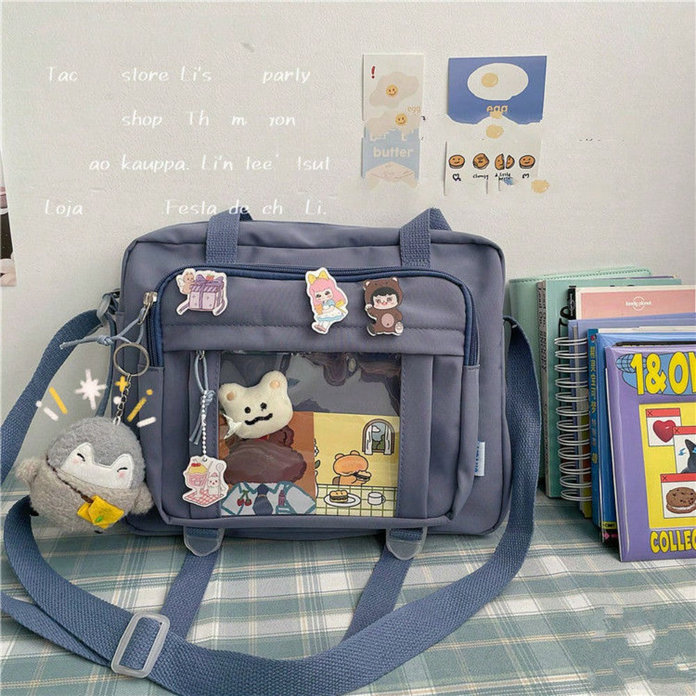 Japanese Kawaii High School Girls JK Bag Clear Transparent Handbags Book Bag Satchels Shoulder Bag Transparent Itabag Big Crossbody Bags Women Ita Bag DIY 10CM Dolls Bag Ita Bag Women