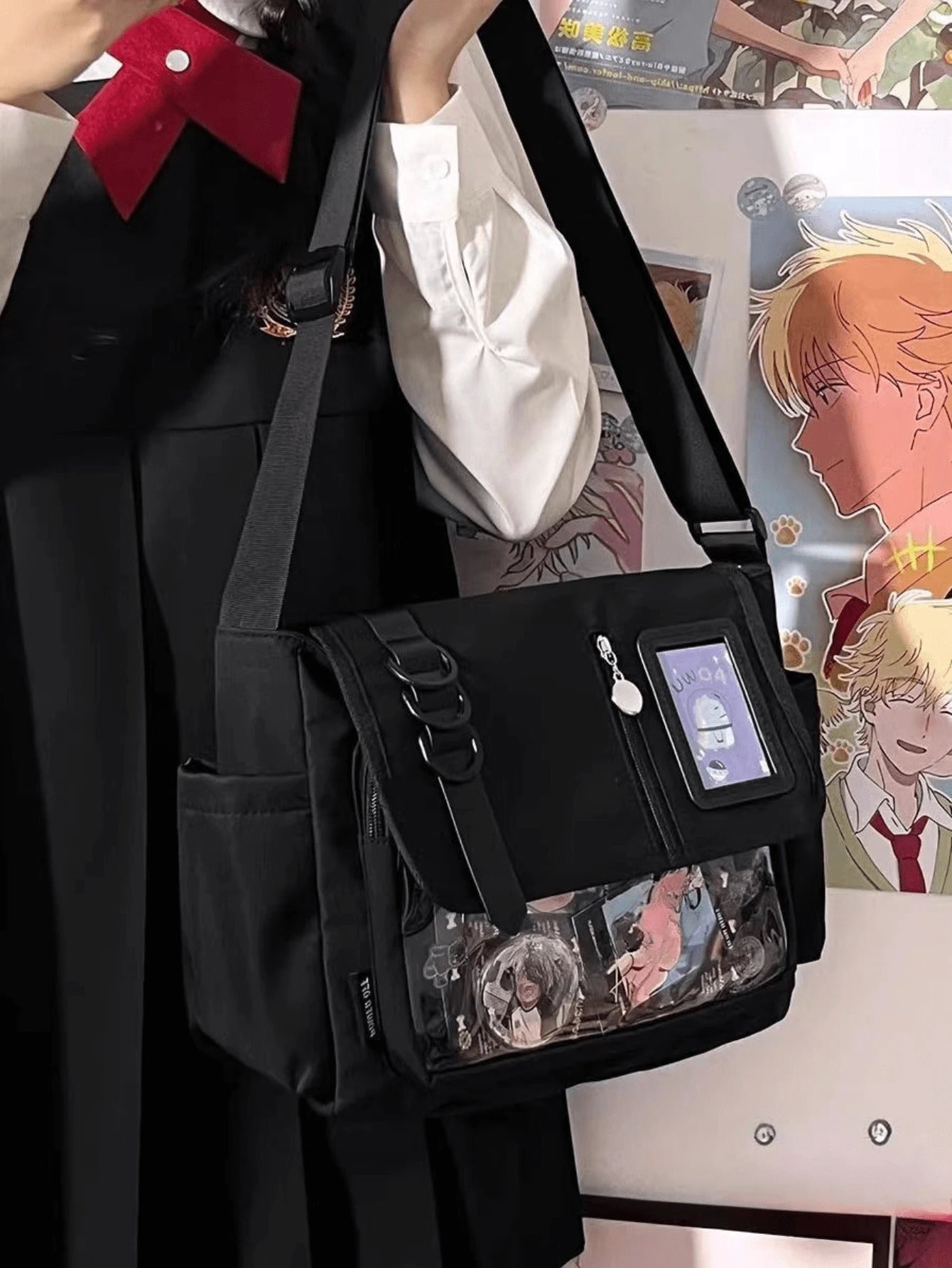 School Student Itabag Women Clear Transparent Pocket Crossbody Bags Girls With Small Card Window Pin Display Plate Hot Sell Shoulder Bag JK Girls Ita Bag DIY Badges Bag Bolsos