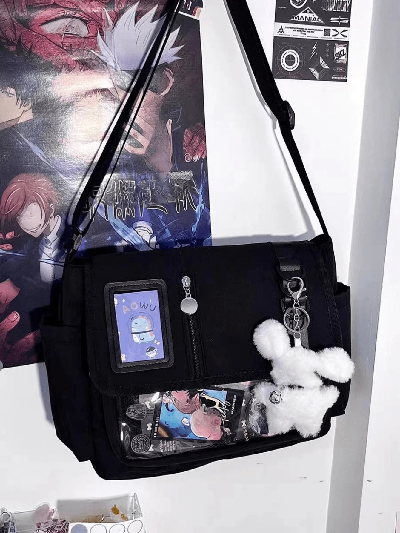 School Student Itabag Women Clear Transparent Pocket Crossbody Bags Girls With Small Card Window Pin Display Plate Hot Sell Shoulder Bag JK Girls Ita Bag DIY Badges Bag Bolsos