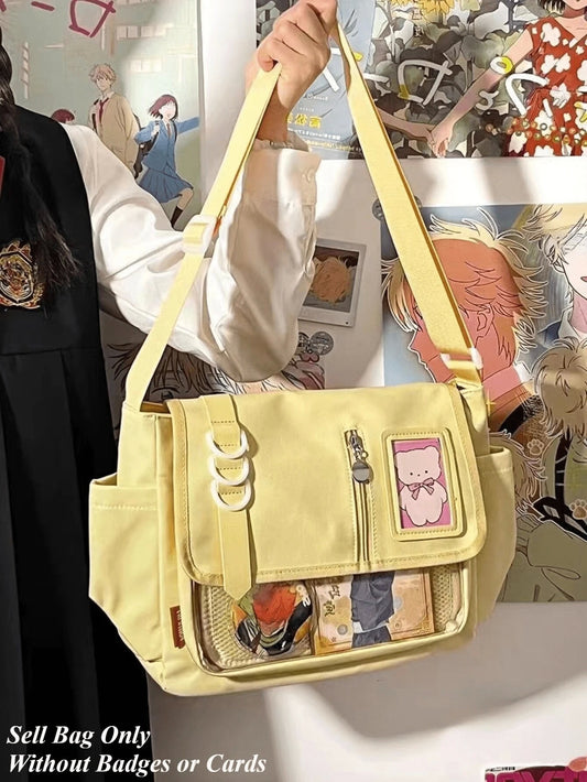 School Student Itabag Women Clear Transparent Pocket Crossbody Bags Girls With Small Card Window Pin Display Plate Hot Sell Shoulder Bag JK Girls Ita Bag DIY Badges Bag Bolsos