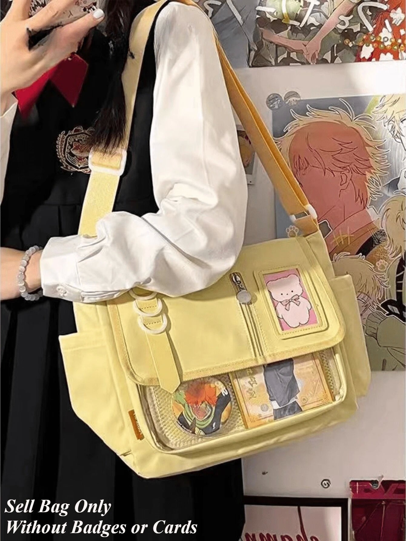 Japanese Harajuku Itabag Women New 2025 Back to School Messenger Bag With Badges Display Plate Crossbody Bags Women College Student Kawaii Ita Bag Shoulder Bag Girls Bolso Mujer