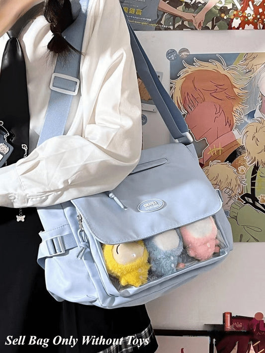 College Student Preppy Style Nylon Crossbody Bags Women With Badges Display Plate Large-capacity Shoulder Bag Back to School Gift School Bags For Teenage Girls Kawaii Itabag Clear Transparent DIY Ita Bag For Dolls Bolso Mujer