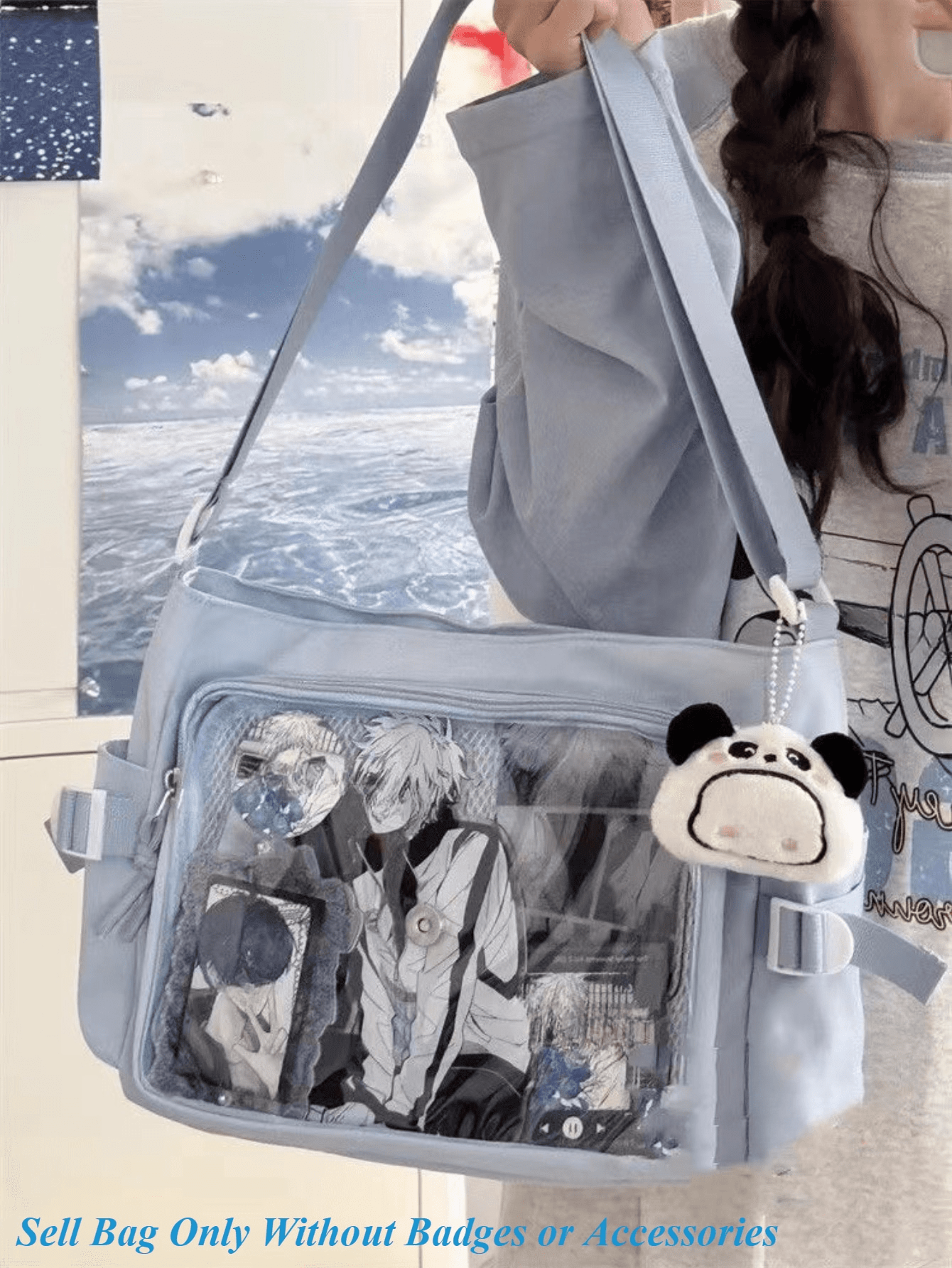 College Student Preppy Style Nylon Crossbody Bags Women With Badges Display Plate Large-capacity Shoulder Bag Back to School Gift School Bags For Teenage Girls Kawaii Itabag Clear Transparent DIY Ita Bag For Dolls Bolso Mujer