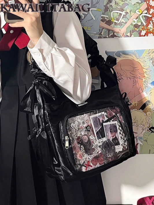 Japanese Teen Girls Itabag Satin Bright Color JK Crossbody Bags For Women Gathered Shoulder Straps Shoulder Bag Ita Handbags Sling Bag Clear Bag Cloud Purses And Handbags Gifts For Girls Transparent PVC Shoulder Bag Soft Portable Cross Body Bags
