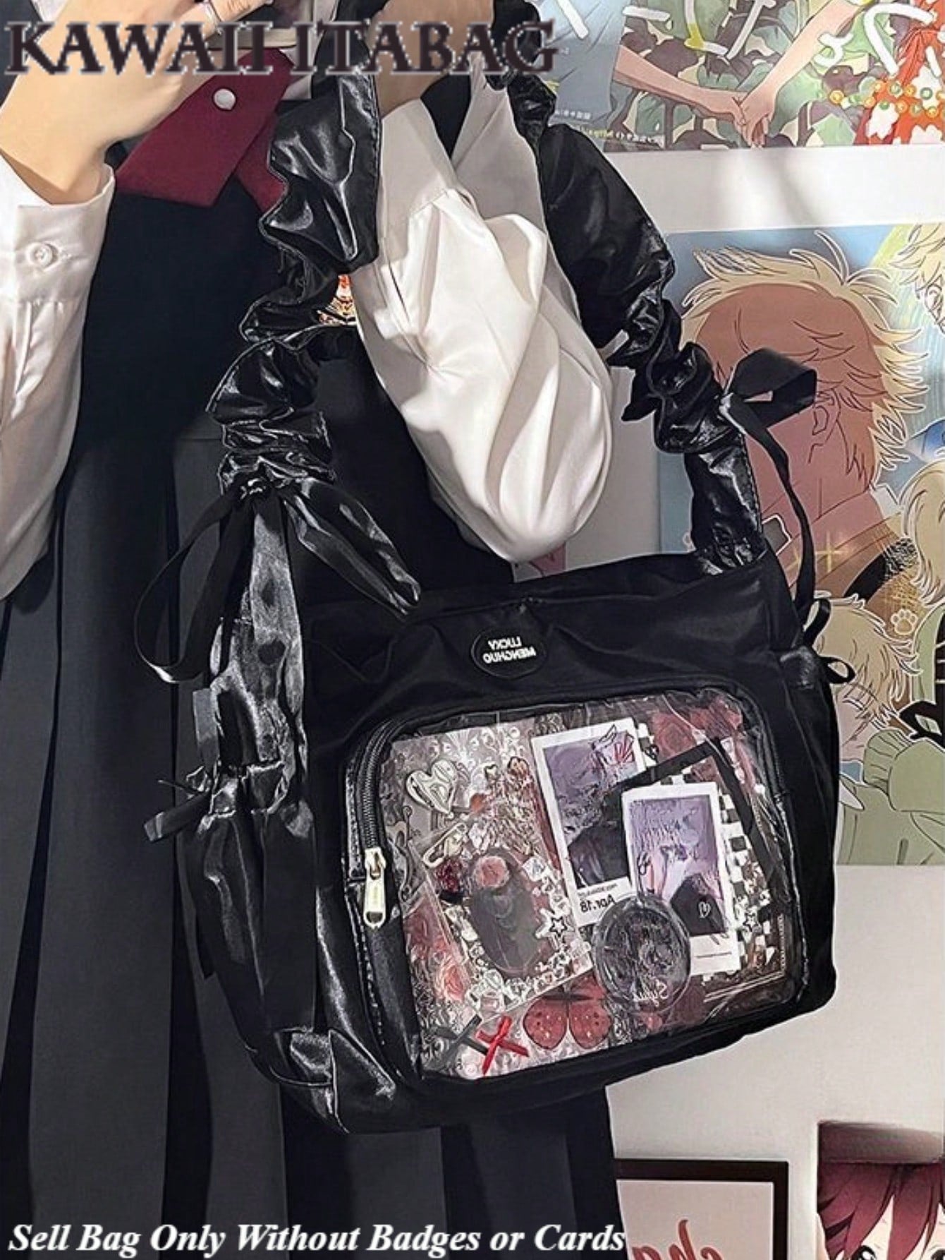 Japanese Teen Girls Itabag Satin Bright Color JK Crossbody Bags For Women Gathered Shoulder Straps Shoulder Bag Ita Handbags Sling Bag Clear Bag Cloud Purses And Handbags Gifts For Girls Transparent PVC Shoulder Bag Soft Portable Cross Body Bags