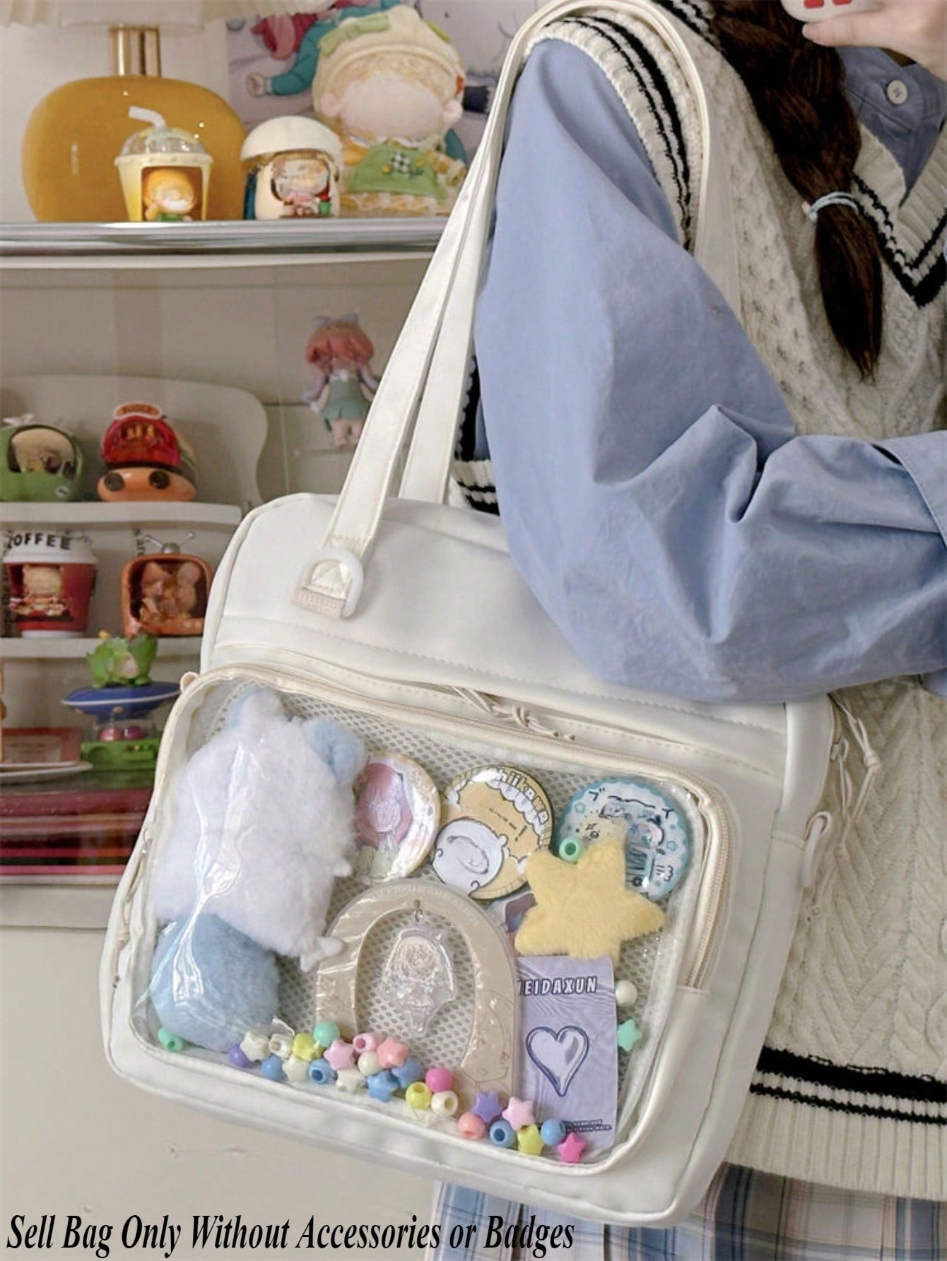 Y2K New 2024 Itabag Women With PVC Transparent Pocket Badges Display Plate Shoulder Bag Girls School Book Bag Ita Bag Crossbody Bags JK Dolls Bag, Street & Japanese Style Women Bag