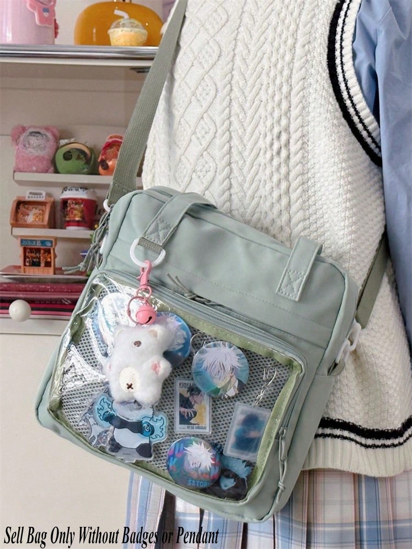 Y2K New 2024 Itabag Women With PVC Transparent Pocket Badges Display Plate Shoulder Bag Girls School Book Bag Ita Bag Crossbody Bags JK Dolls Bag, Street & Japanese Style Women Bag