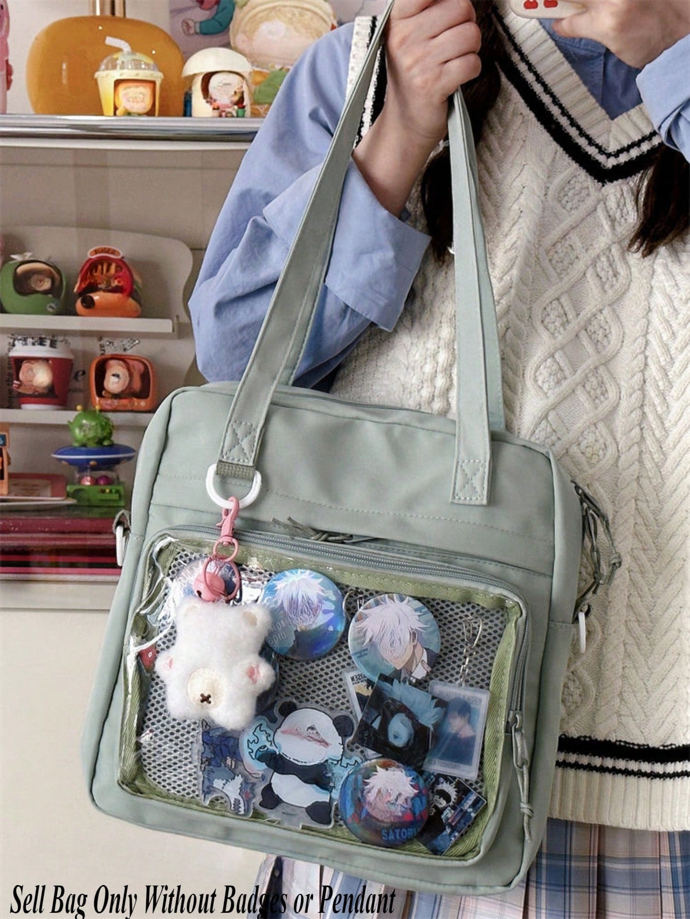 Y2K New 2024 Itabag Women With PVC Transparent Pocket Badges Display Plate Shoulder Bag Girls School Book Bag Ita Bag Crossbody Bags JK Dolls Bag, Street & Japanese Style Women Bag