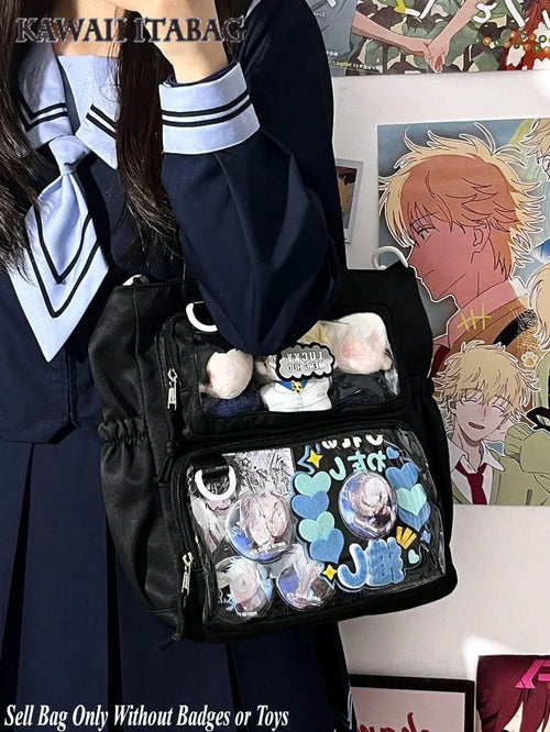Ita Bag Clear Window Display Bag – Kawaii Badge Collector Tote with Transparent Showcase Panel