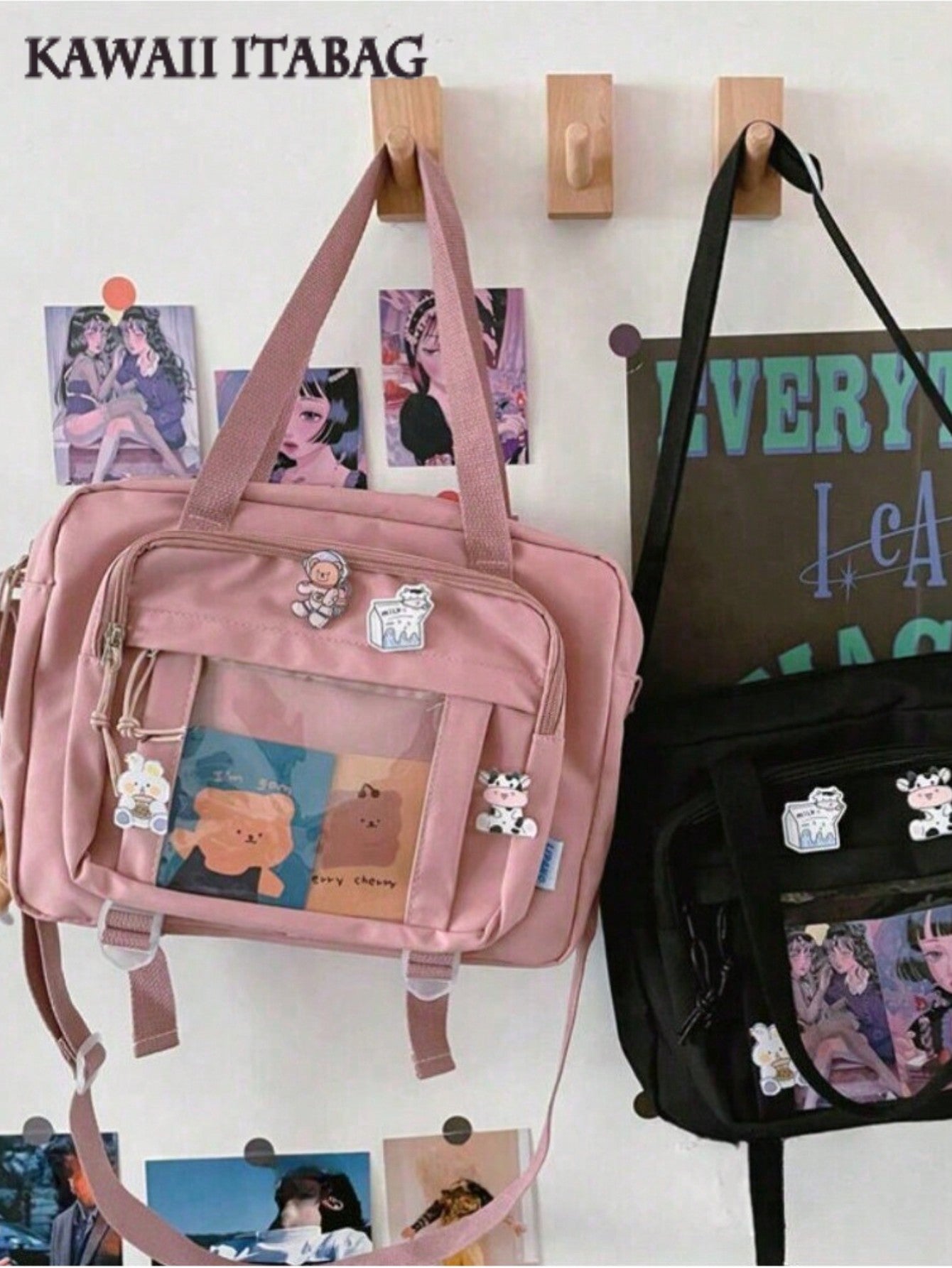 Japanese Kawaii High School Girls JK Bag Clear Transparent Handbags Book Bag Satchels Shoulder Bag Transparent Itabag Big Crossbody Bags Women Ita Bag DIY 10CM Dolls Bag Ita Bag Women