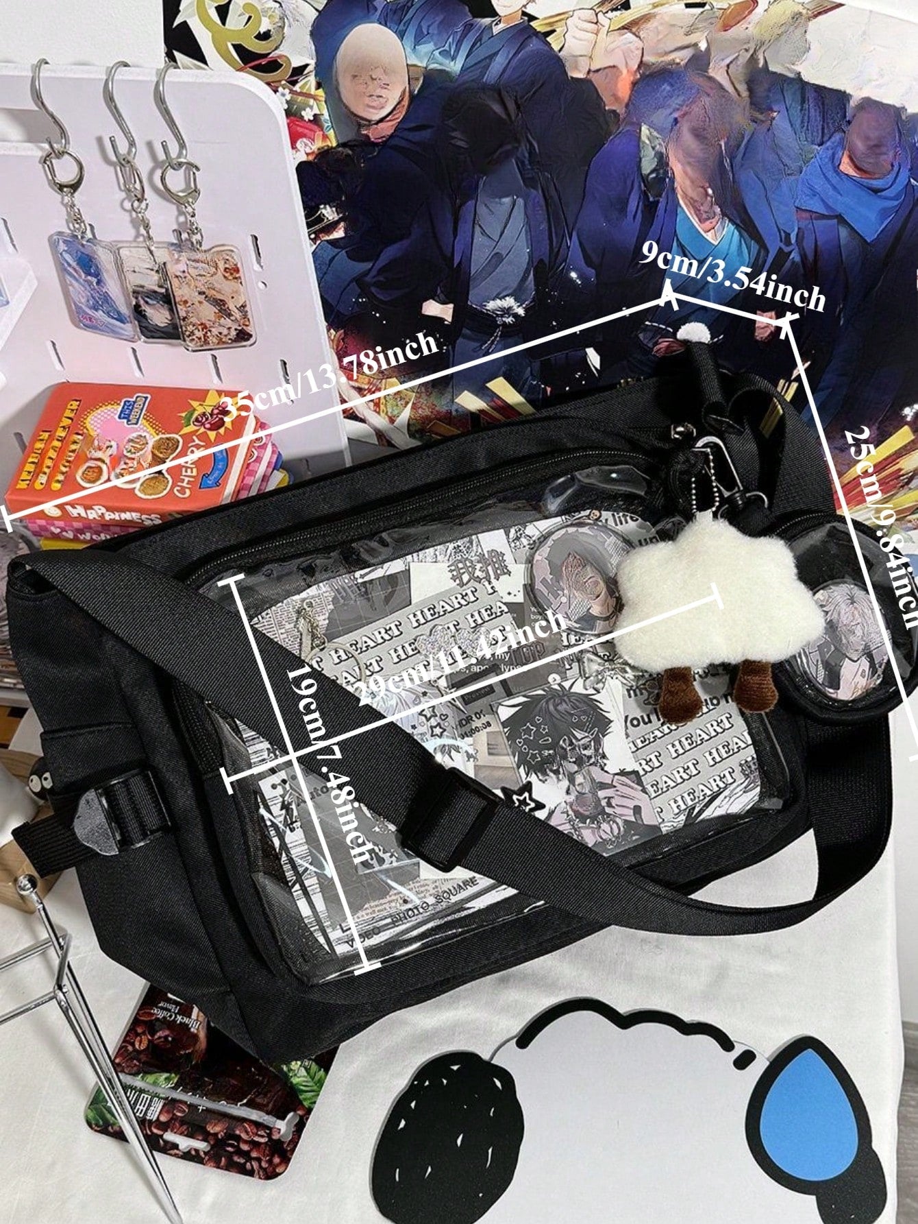 Y2K Japanese Ita Bag Girls Back To School Crossbody Bags Women New 2025 Ita Bag With Mini Badges Round Bag Cute-Lolita Shoulder Bag Nylon Messenger Bag Girl Clear Bag Transparent DIY PUT Badges Cards Bag With Badges Display Plate Fashion Japanese College