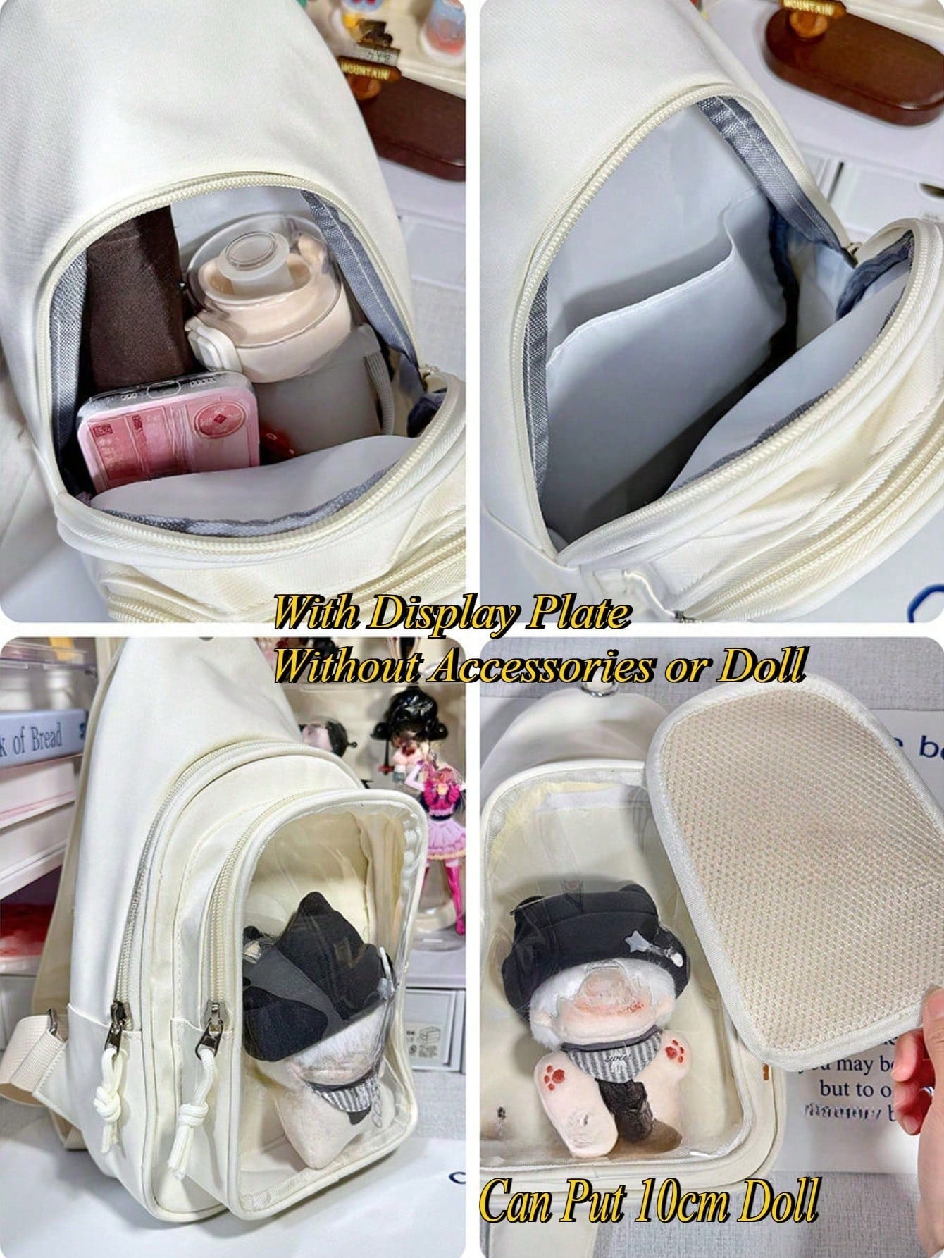 Kawaii Ita Crossbody Sling Bag for 10CM Plush – Clear Display Pocket with Insert Board | Cute Nylon Backpack for Girls, School, Anime & Comic Con Transparent Pocket, School Shoulder Bag for College Girls & Anime Fans