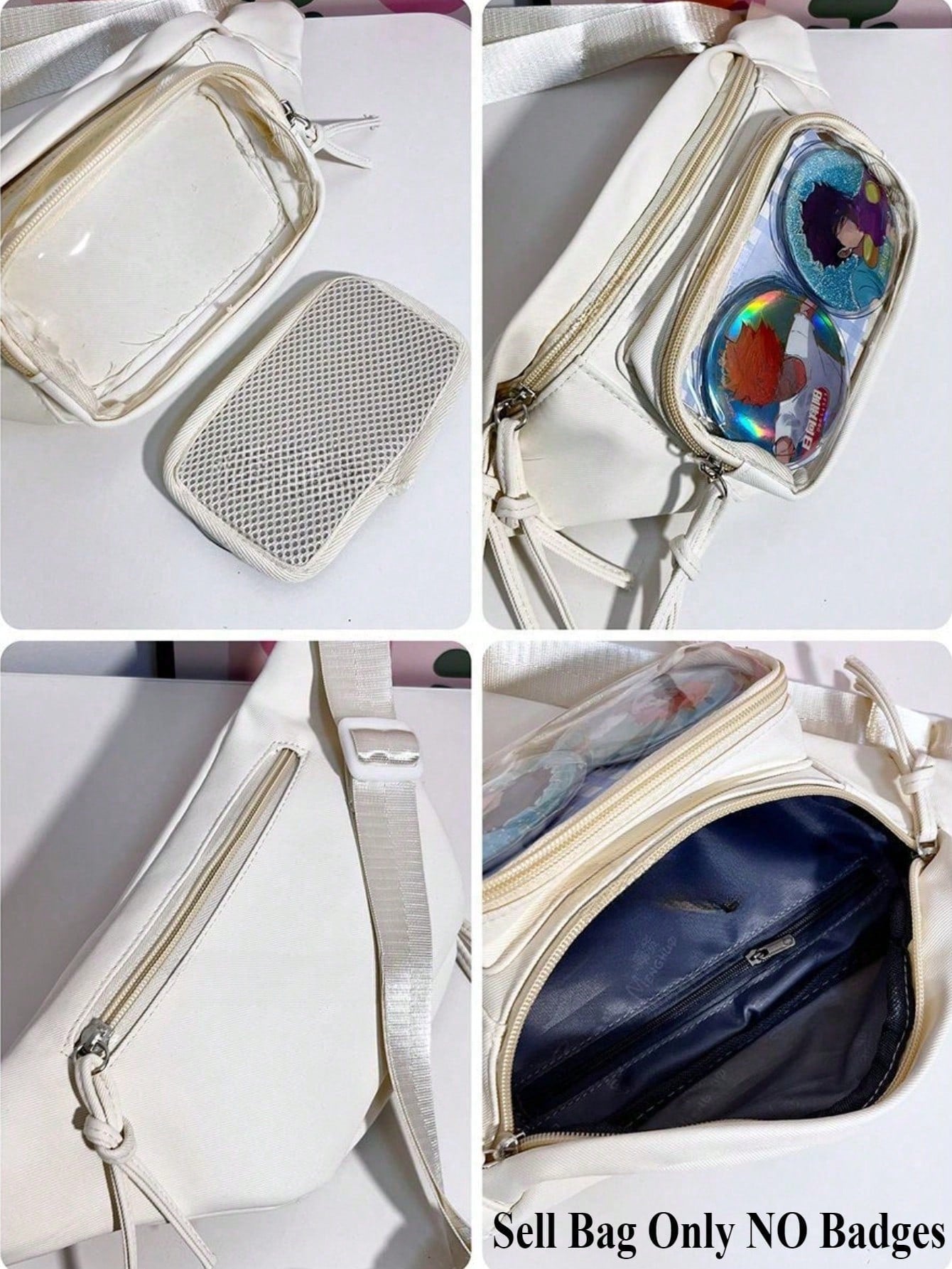 Preppy Style Chest Bag Women Kawaii Japanese Harajuku Waist Bag Nylon Crossbody Bags Clear Transparent Bag Sling Bag Purses And Handbags With Badges Display Plate Anime Fans Pack New Back Pack Fashion Cross Body DIY Bag New Chest Bag Women