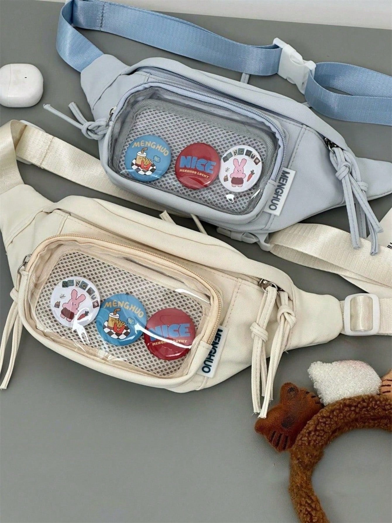 Preppy Style Chest Bag Women Kawaii Japanese Harajuku Waist Bag Nylon Crossbody Bags Clear Transparent Bag Sling Bag Purses And Handbags With Badges Display Plate Anime Fans Pack New Back Pack Fashion Cross Body DIY Bag New Chest Bag Women