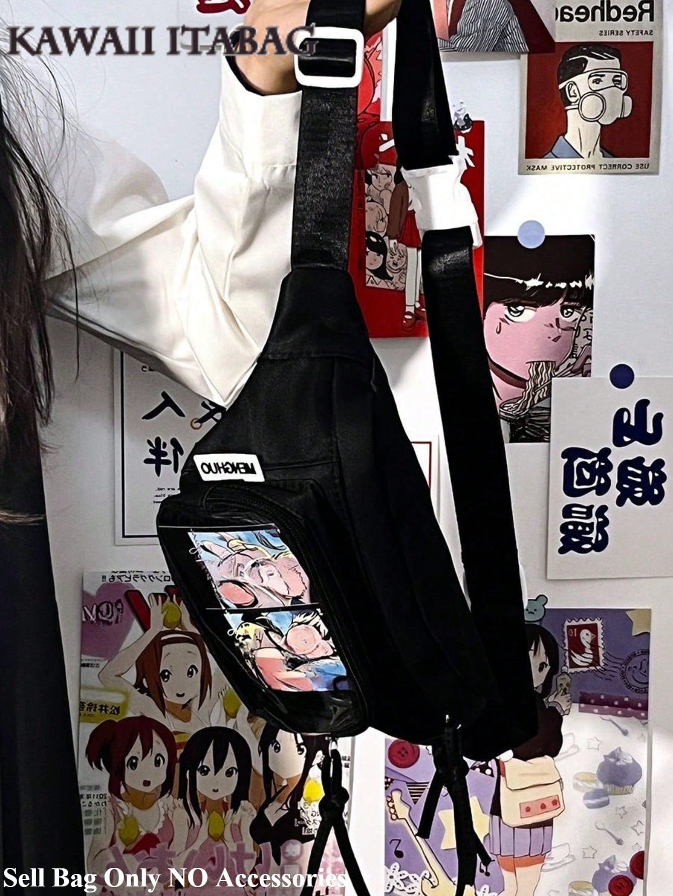 Preppy Style Chest Bag Women Kawaii Japanese Harajuku Waist Bag Nylon Crossbody Bags Clear Transparent Bag Sling Bag Purses And Handbags With Badges Display Plate Anime Fans Pack New Back Pack Fashion Cross Body DIY Bag New Chest Bag Women