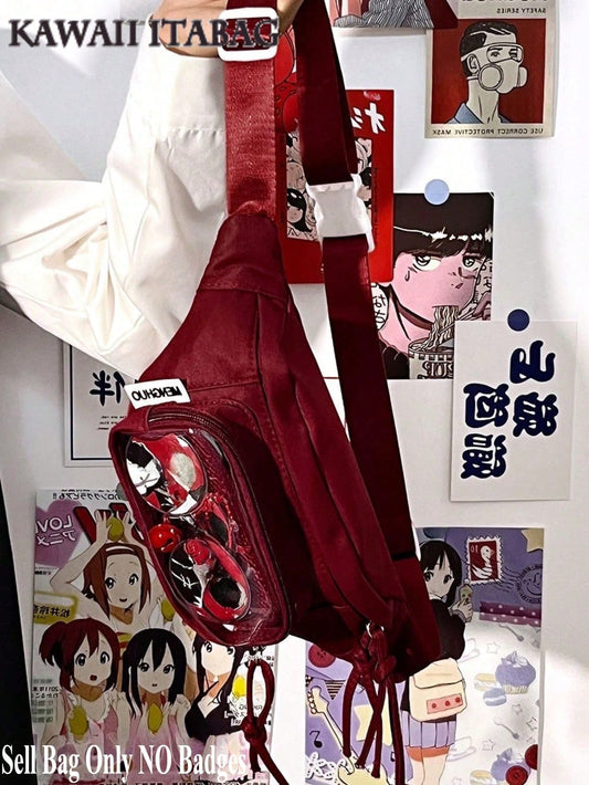 Preppy Style Chest Bag Women Kawaii Japanese Harajuku Waist Bag Nylon Crossbody Bags Clear Transparent Bag Sling Bag Purses And Handbags With Badges Display Plate Anime Fans Pack New Back Pack Fashion Cross Body DIY Bag New Chest Bag Women