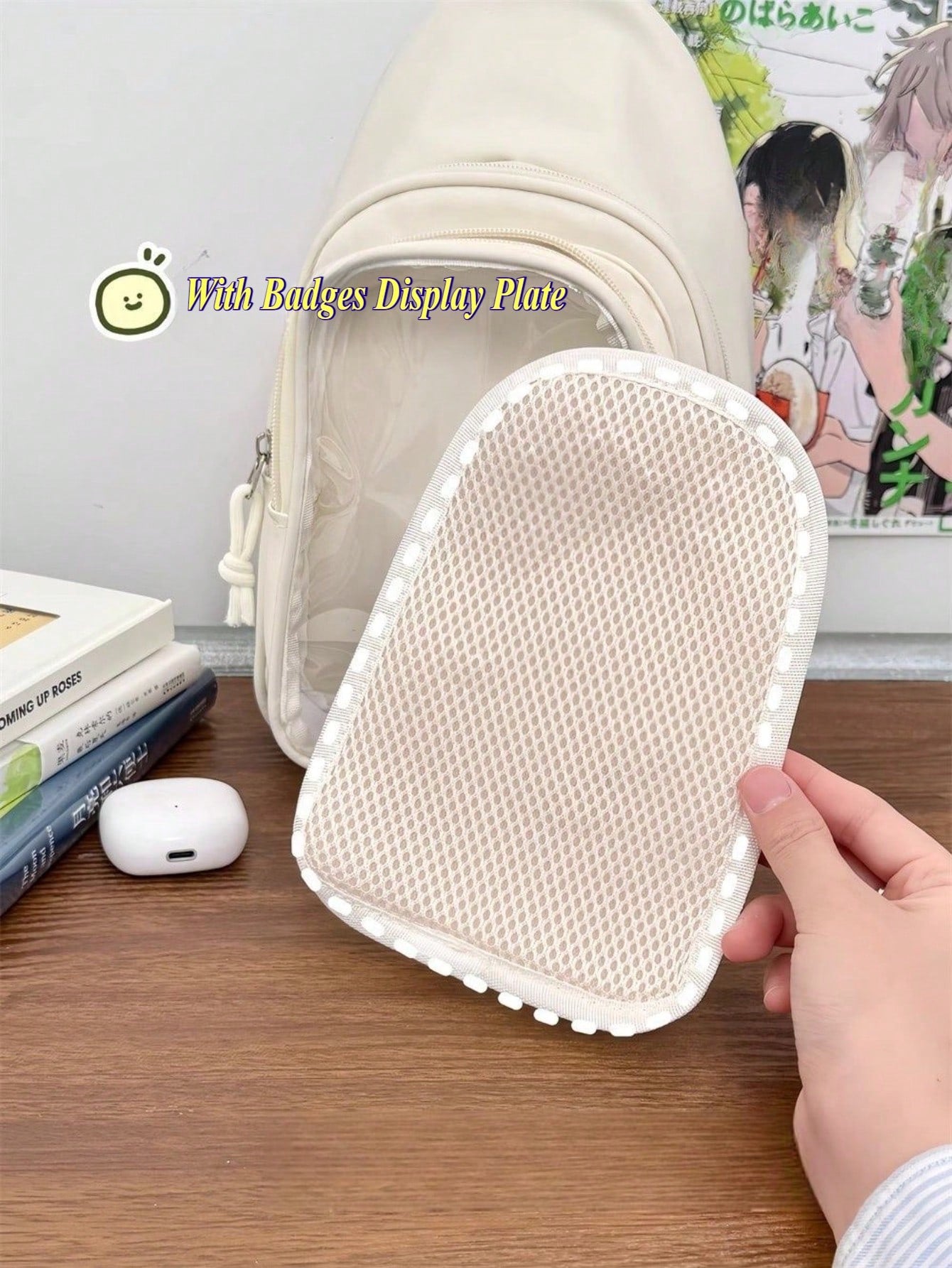 Kawaii Ita Crossbody Sling Bag for 10CM Plush – Clear Display Pocket with Insert Board | Cute Nylon Backpack for Girls, School, Anime & Comic Con Transparent Pocket, School Shoulder Bag for College Girls & Anime Fans