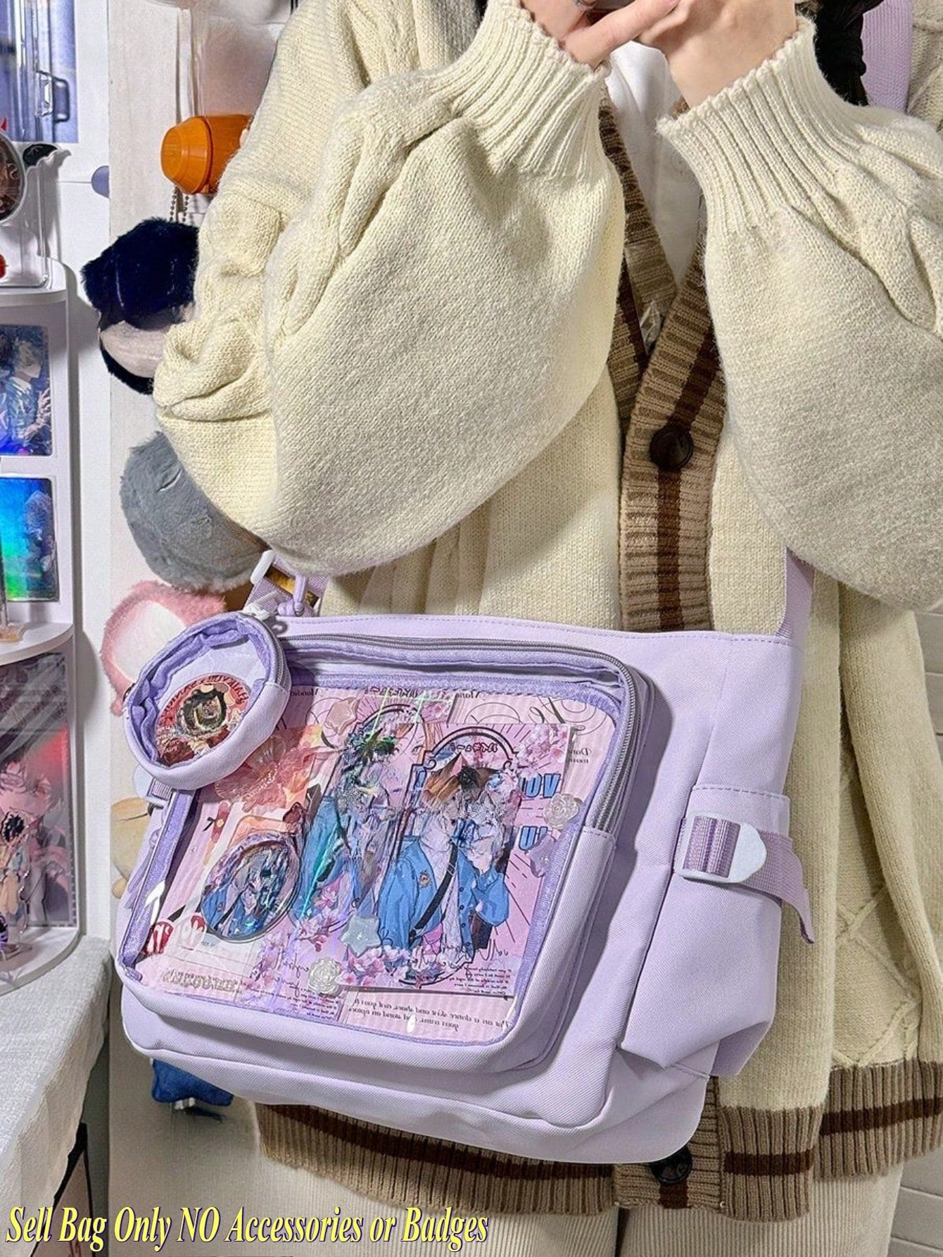 Y2K Japanese Ita Bag Girls Back To School Crossbody Bags Women New 2025 Ita Bag With Mini Badges Round Bag Cute-Lolita Shoulder Bag Nylon Messenger Bag Girl Clear Bag Transparent DIY PUT Badges Cards Bag With Badges Display Plate Fashion Japanese College