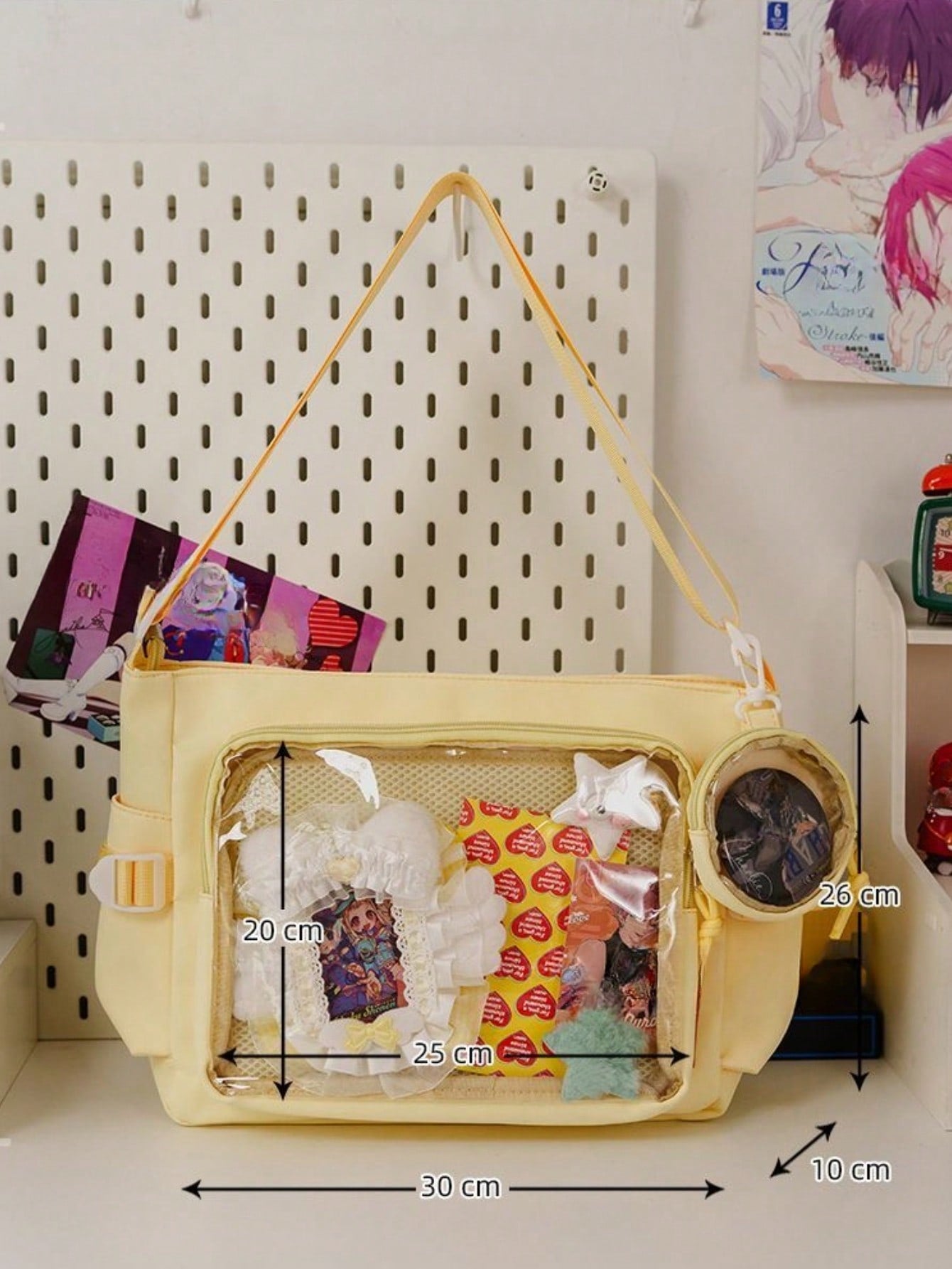 Cute-Lolita Shoulder Bag Nylon Messenger Bag Girl Y2K Japanese Ita Bag Girls Back To School Crossbody Bags Women New 2025 Ita Bag With Mini Badges Round Bag Clear Bag Transparent DIY PUT Badges Cards Bag With Badges Display Plate Fashion Japanese College