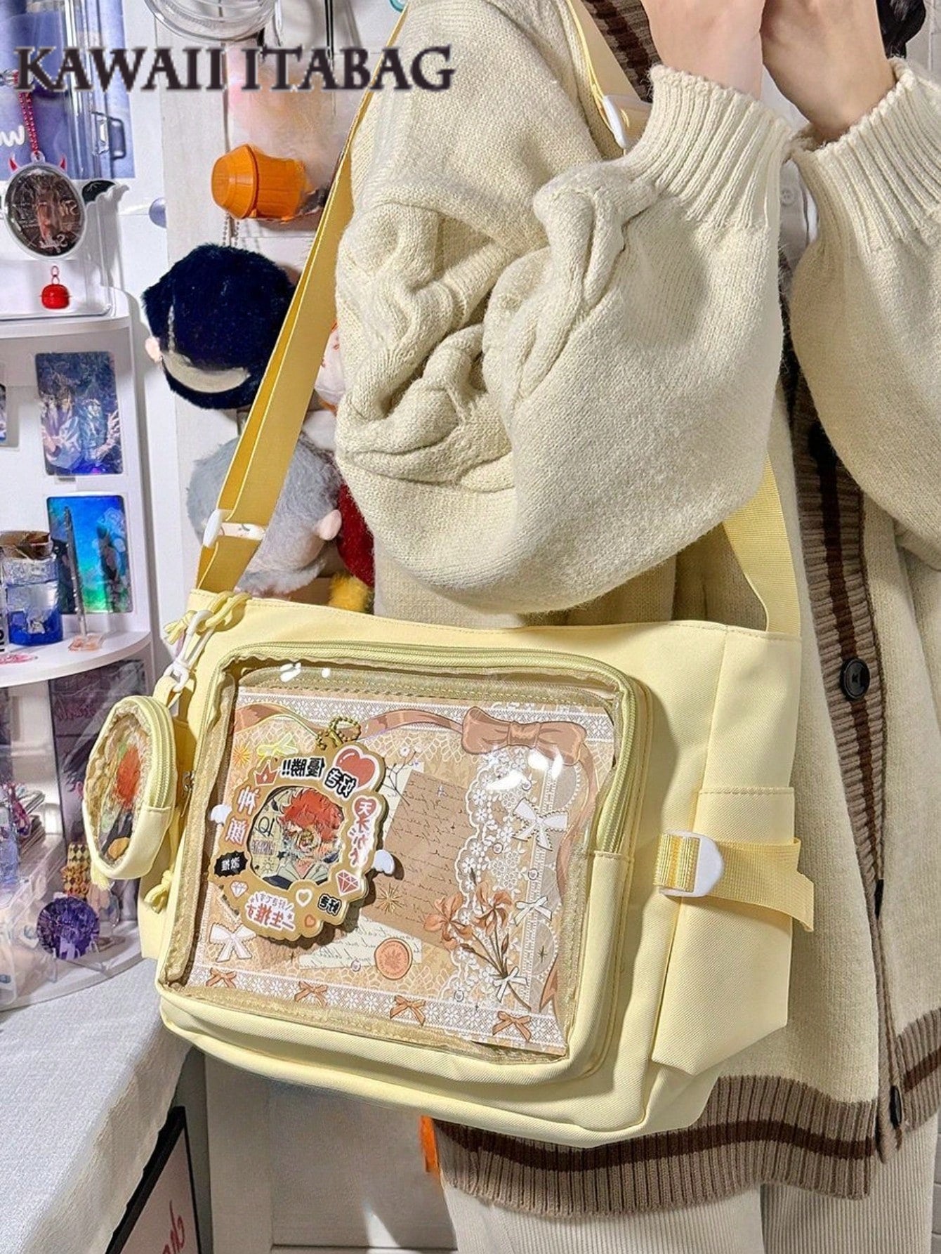 Y2K Japanese Ita Bag Girls Back To School Crossbody Bags Women New 2025 Ita Bag With Mini Badges Round Bag Cute-Lolita Shoulder Bag Nylon Messenger Bag Girl Clear Bag Transparent DIY PUT Badges Cards Bag With Badges Display Plate Fashion Japanese College