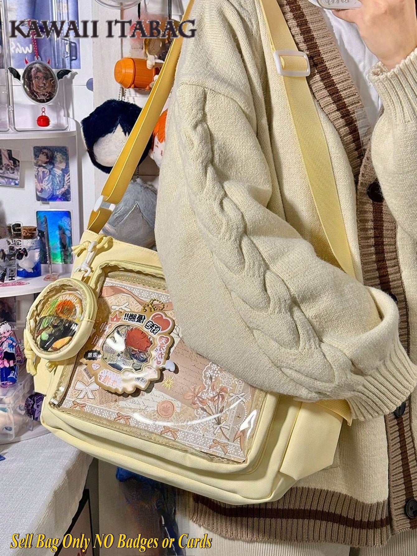 Y2K Japanese Ita Bag Girls Back To School Crossbody Bags Women New 2025 Ita Bag With Mini Badges Round Bag Cute-Lolita Shoulder Bag Nylon Messenger Bag Girl Clear Bag Transparent DIY PUT Badges Cards Bag With Badges Display Plate Fashion Japanese College