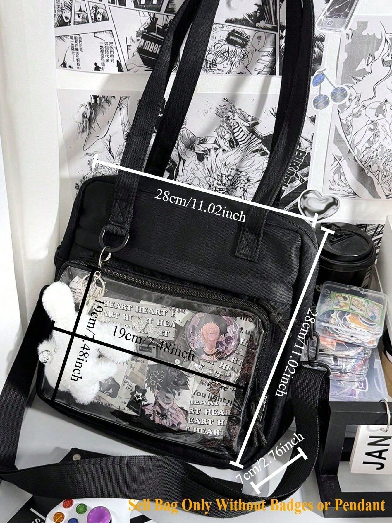 New 2025 Kawaii Ita Bag For Girls Large-Capacity Nylon Shoulder Bag Water-Resistant Crossbody Book Bag With Transparent Display Window JK Harajuku Messenger Satchel Tote Bag For College Students Cute Japanese Style With Badge