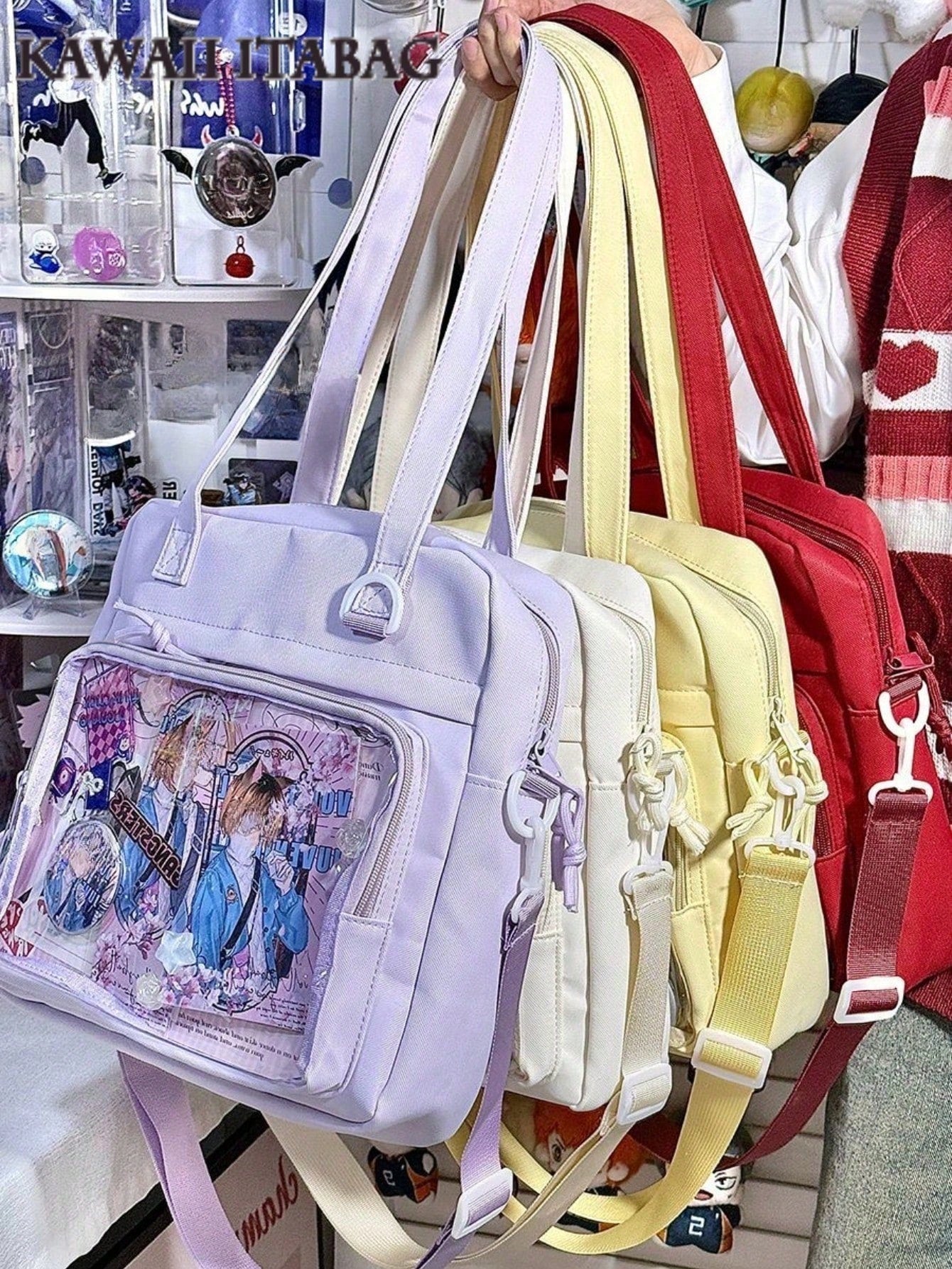 New 2025 Kawaii Ita Bag For Girls Large-Capacity Nylon Shoulder Bag Water-Resistant Crossbody Book Bag With Transparent Display Window JK Harajuku Messenger Satchel Tote Bag For College Students Cute Japanese Style With Badge