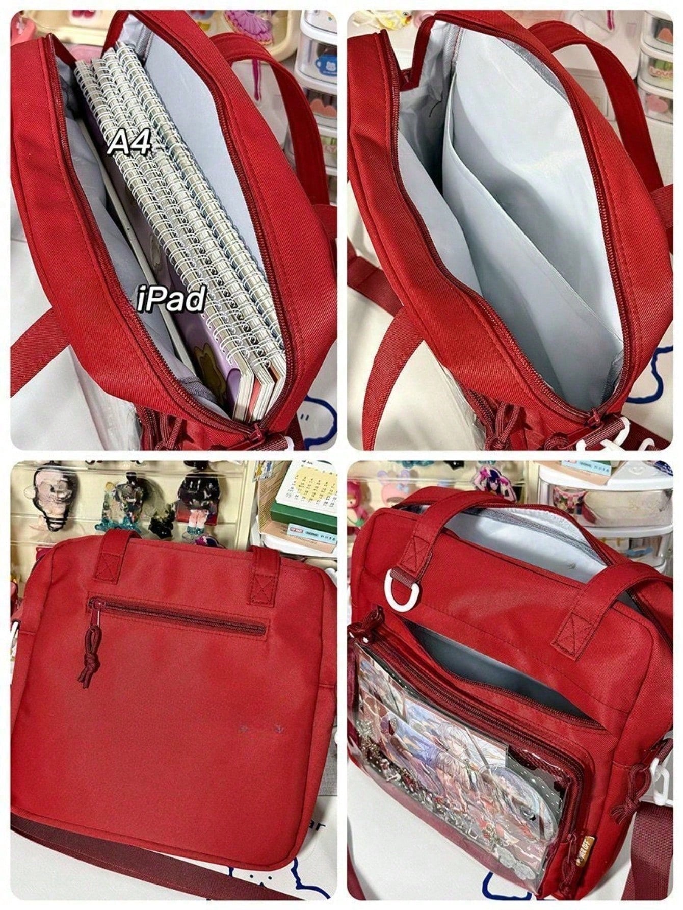 New 2025 Kawaii Ita Bag For Girls Large-Capacity Nylon Shoulder Bag Water-Resistant Crossbody Book Bag With Transparent Display Window JK Harajuku Messenger Satchel Tote Bag For College Students Cute Japanese Style With Badge