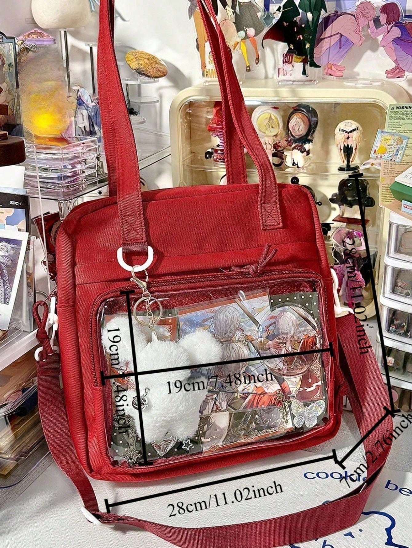 New 2025 Kawaii Ita Bag For Girls Large-Capacity Nylon Shoulder Bag Water-Resistant Crossbody Book Bag With Transparent Display Window JK Harajuku Messenger Satchel Tote Bag For College Students Cute Japanese Style With Badge