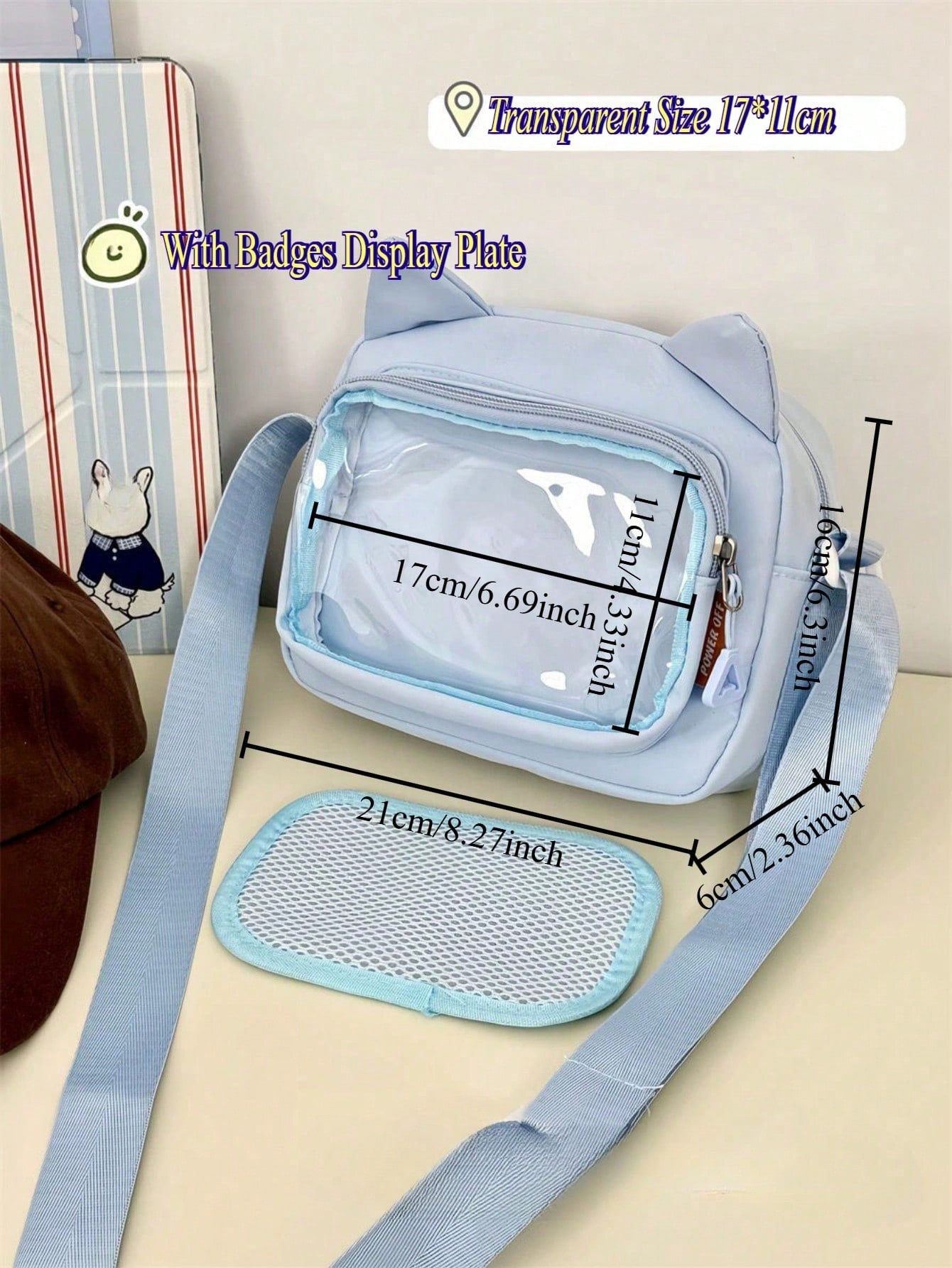 Small Crossbody Bags For Women Sling Bag Purses And Handabgs Nylon PVC Portable With Badges Display Plate Bag Good Nylon Bag Gift For Girls New Fashion 2025 Bags Kawaii Japanese Style Women Preppy Cute Lolita Clear Bag With Ears Transparent Ita Bag