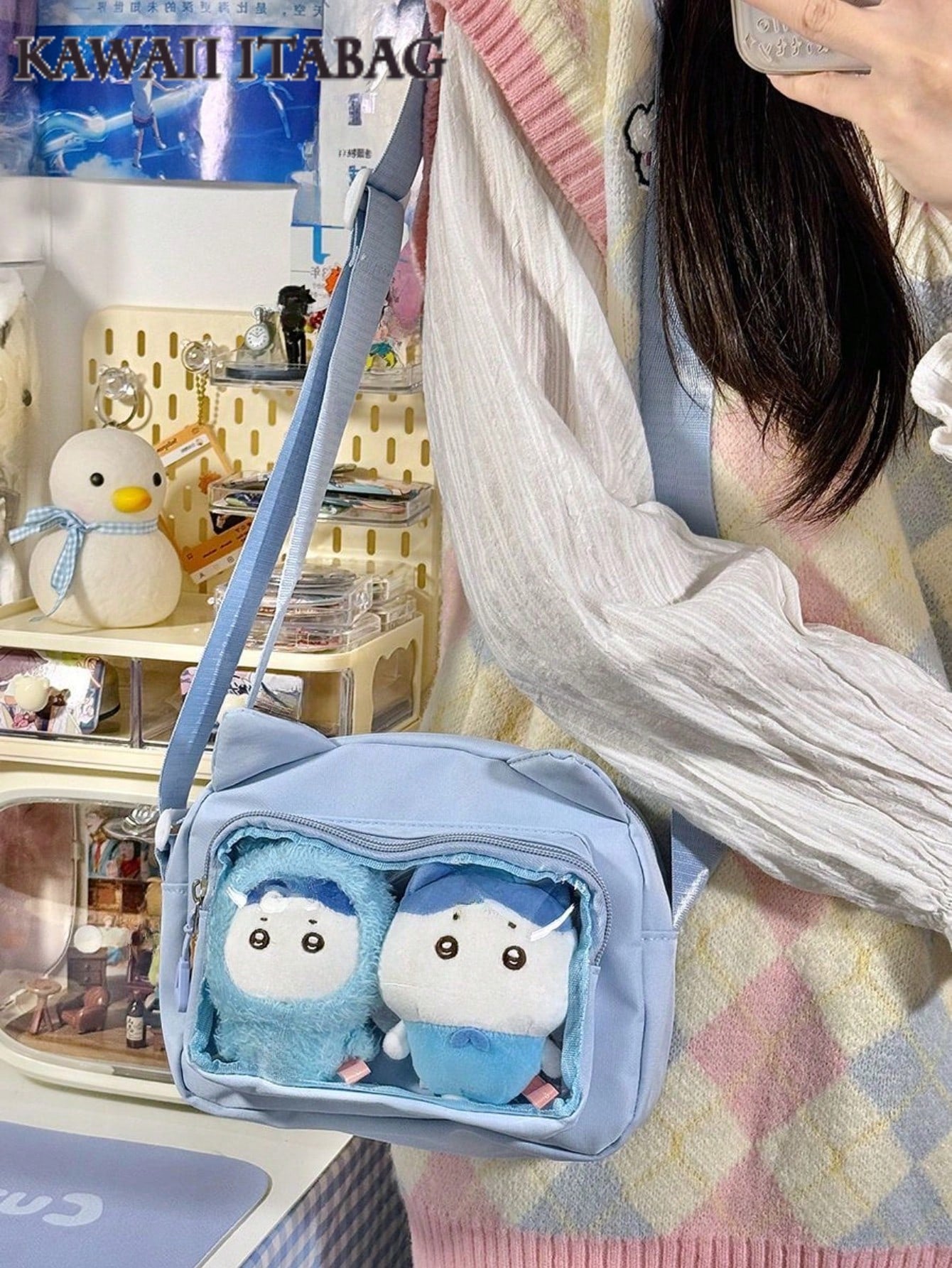 Kawaii Japanese Style Bag Women Preppy Cute Lolita Clear Bag With Ears Transparent Ita Bag Small Crossbody Bags For Women Sling Bag Purses And Handabgs Nylon PVC Portable With Badges Display Plate Bag Good Nylon Bag Gift For Girls New Fashion 2025 Bags