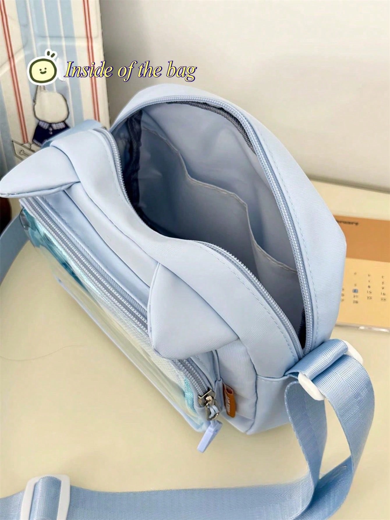 Kawaii Japanese Style Bag Women Preppy Cute Lolita Clear Bag With Ears Transparent Ita Bag Small Crossbody Bags For Women Sling Bag Purses And Handabgs Nylon PVC Portable With Badges Display Plate Bag Good Nylon Bag Gift For Girls New Fashion 2025 Bags