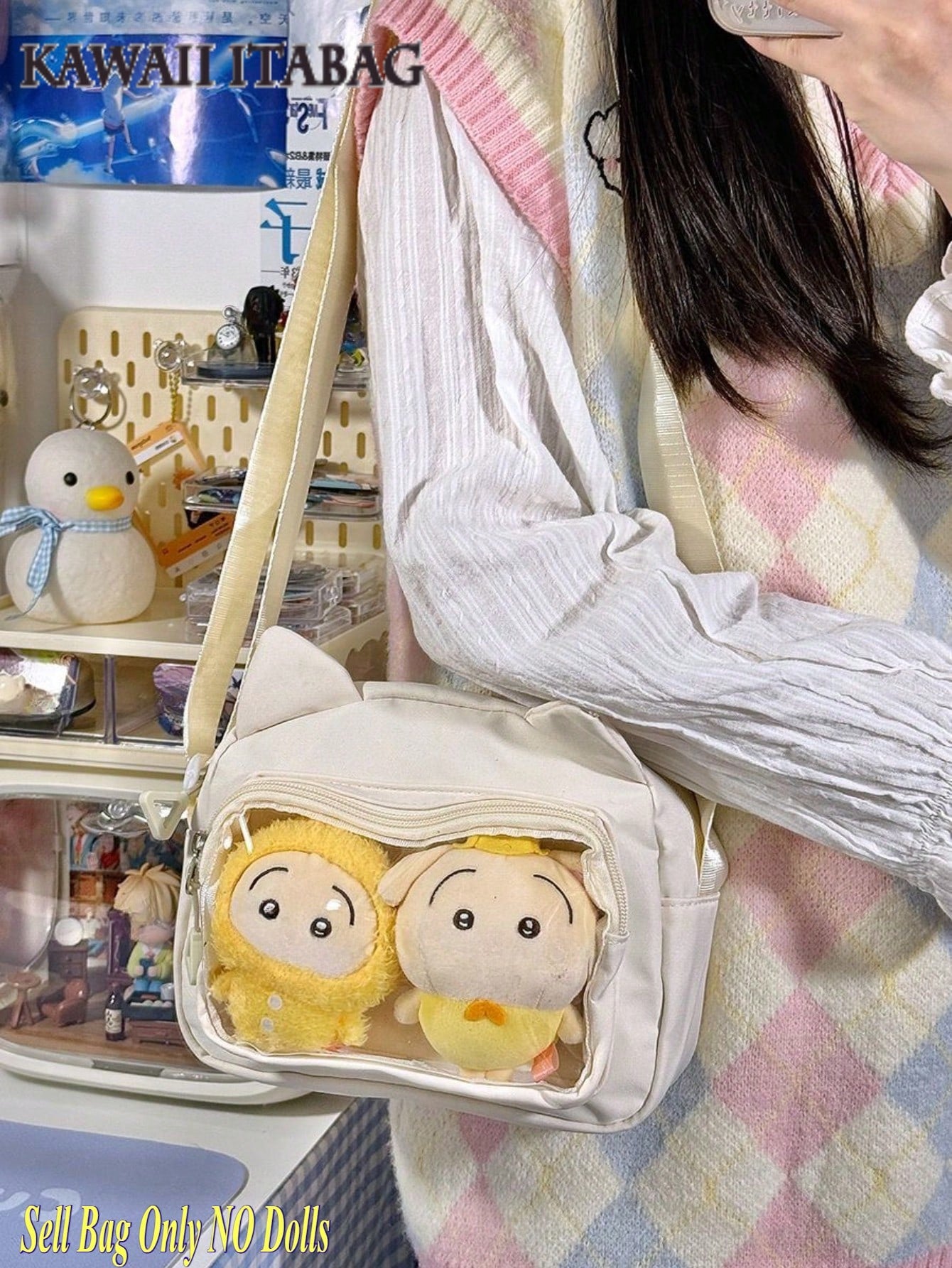 Kawaii Japanese Style Bag Women Preppy Cute Lolita Clear Bag With Ears Transparent Ita Bag Small Crossbody Bags For Women Sling Bag Purses And Handabgs Nylon PVC Portable With Badges Display Plate Bag Good Nylon Bag Gift For Girls New Fashion 2025 Bags