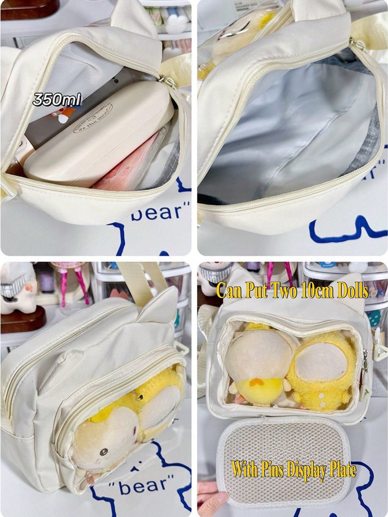 Kawaii Japanese Style Bag Women Preppy Cute Lolita Clear Bag With Ears Transparent Ita Bag Small Crossbody Bags For Women Sling Bag Purses And Handabgs Nylon PVC Portable With Badges Display Plate Bag Good Nylon Bag Gift For Girls New Fashion 2025 Bags