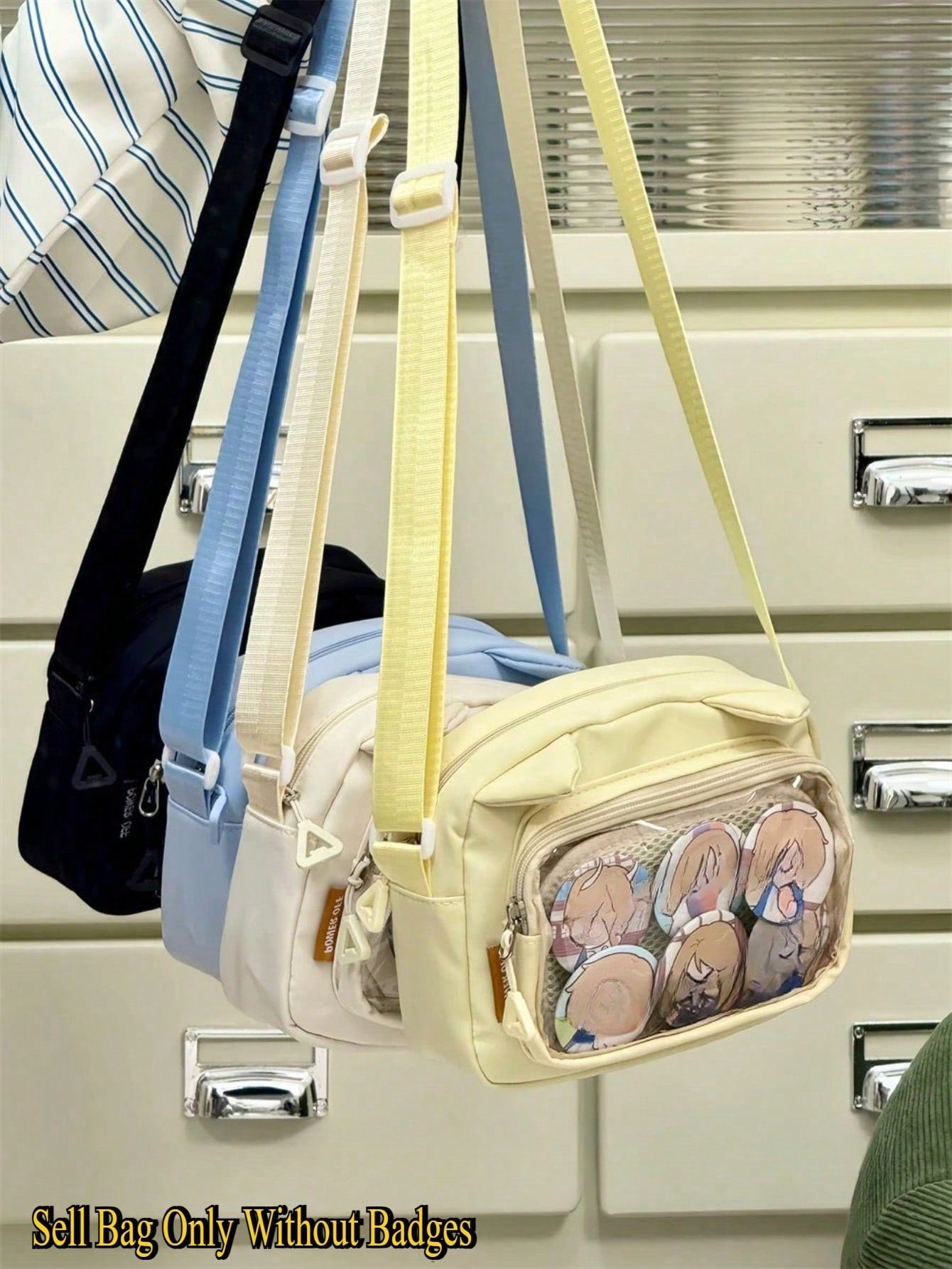 Kawaii Japanese Style Bag Women Preppy Cute Lolita Clear Bag With Ears Transparent Ita Bag Small Crossbody Bags For Women Sling Bag Purses And Handabgs Nylon PVC Portable With Badges Display Plate Bag Good Nylon Bag Gift For Girls New Fashion 2025 Bags