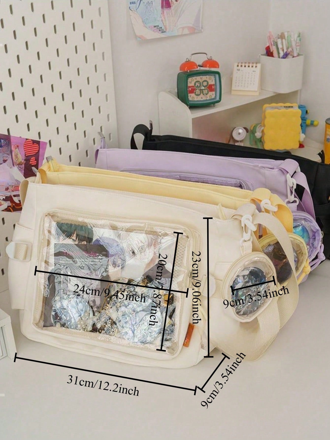 Y2K Japanese Ita Bag Girls Back To School Crossbody Bags Women New 2025 Ita Bag With Mini Badges Round Bag Cute-Lolita Shoulder Bag Nylon Messenger Bag Girl Clear Bag Transparent DIY PUT Badges Cards Bag With Badges Display Plate Fashion Japanese College