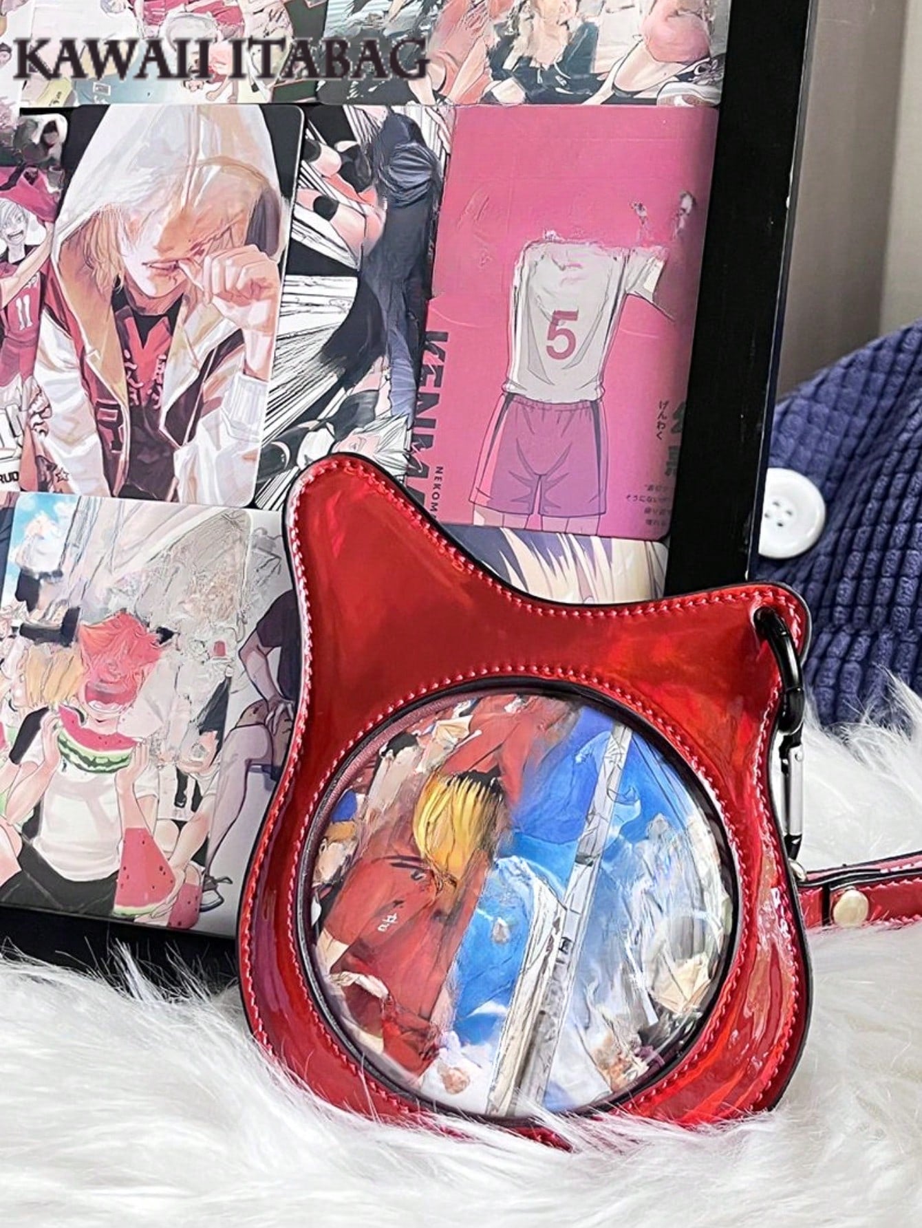 Holographic Bass Cat Ear Badge Holder Bag - 58mm/75mm Pin Display Itabag Crossbody Shoulder Purse For Anime Pins, Enamel Pins, Kawaii Accessories Bag Charm, Purse Accessory For Anime Fans, Concerts, Cosplay, Travel, Outdoor, Kawaii Style
