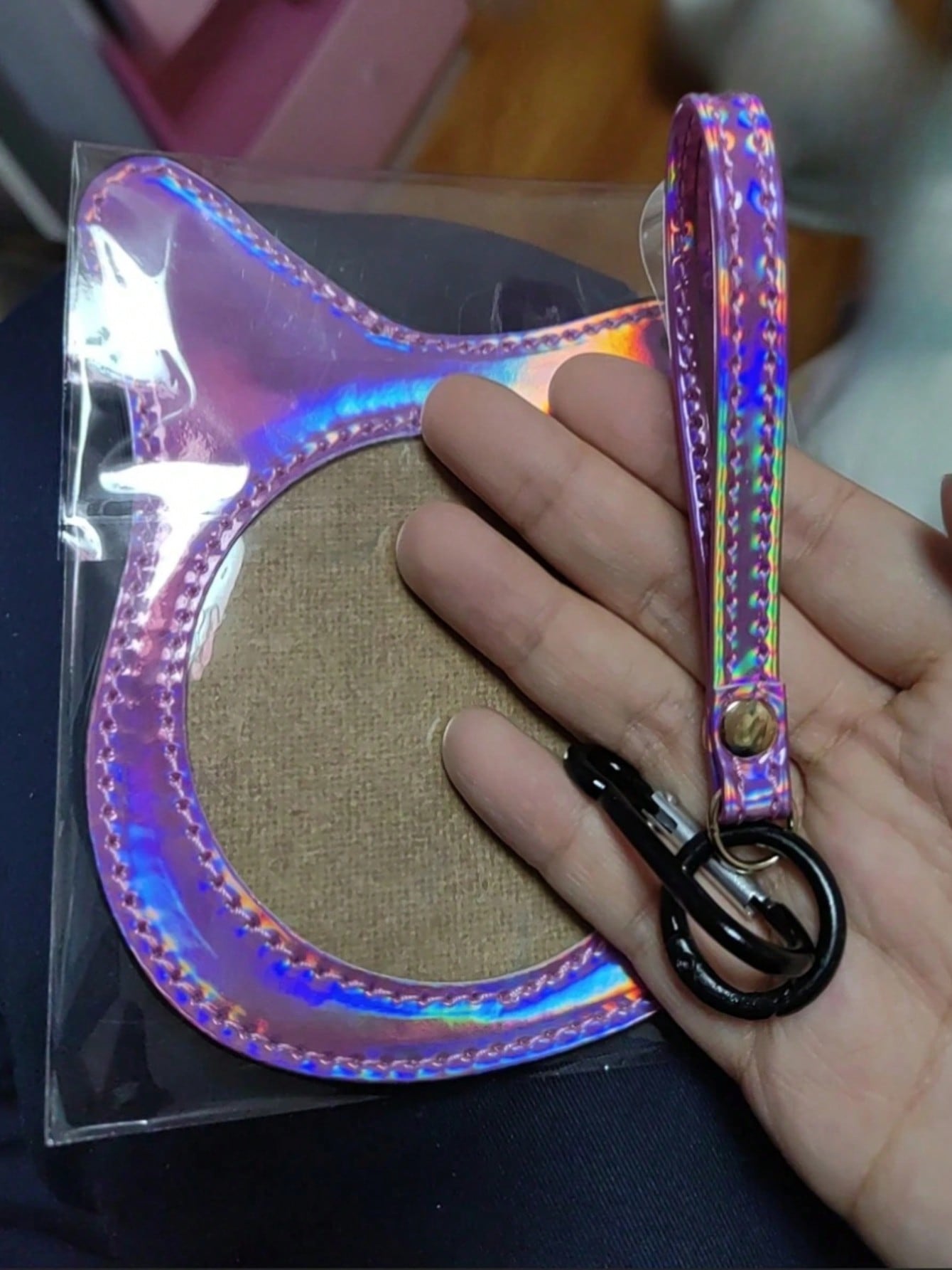 Holographic Bass Cat Ear Badge Holder Bag - 58mm/75mm Pin Display Itabag Crossbody Shoulder Purse For Anime Pins, Enamel Pins, Kawaii Accessories Bag Charm, Purse Accessory For Anime Fans, Concerts, Cosplay, Travel, Outdoor, Kawaii Style