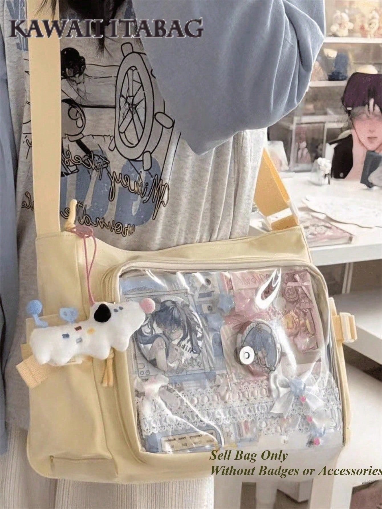 Japanese Preppy Style 2025 Kawaii Itabag Women Messenger Bag School Girls Book Transparent Crossbody Bags Women Ita Bag Cover Shoulder, Street & Japanese Style Women Bag Valentines