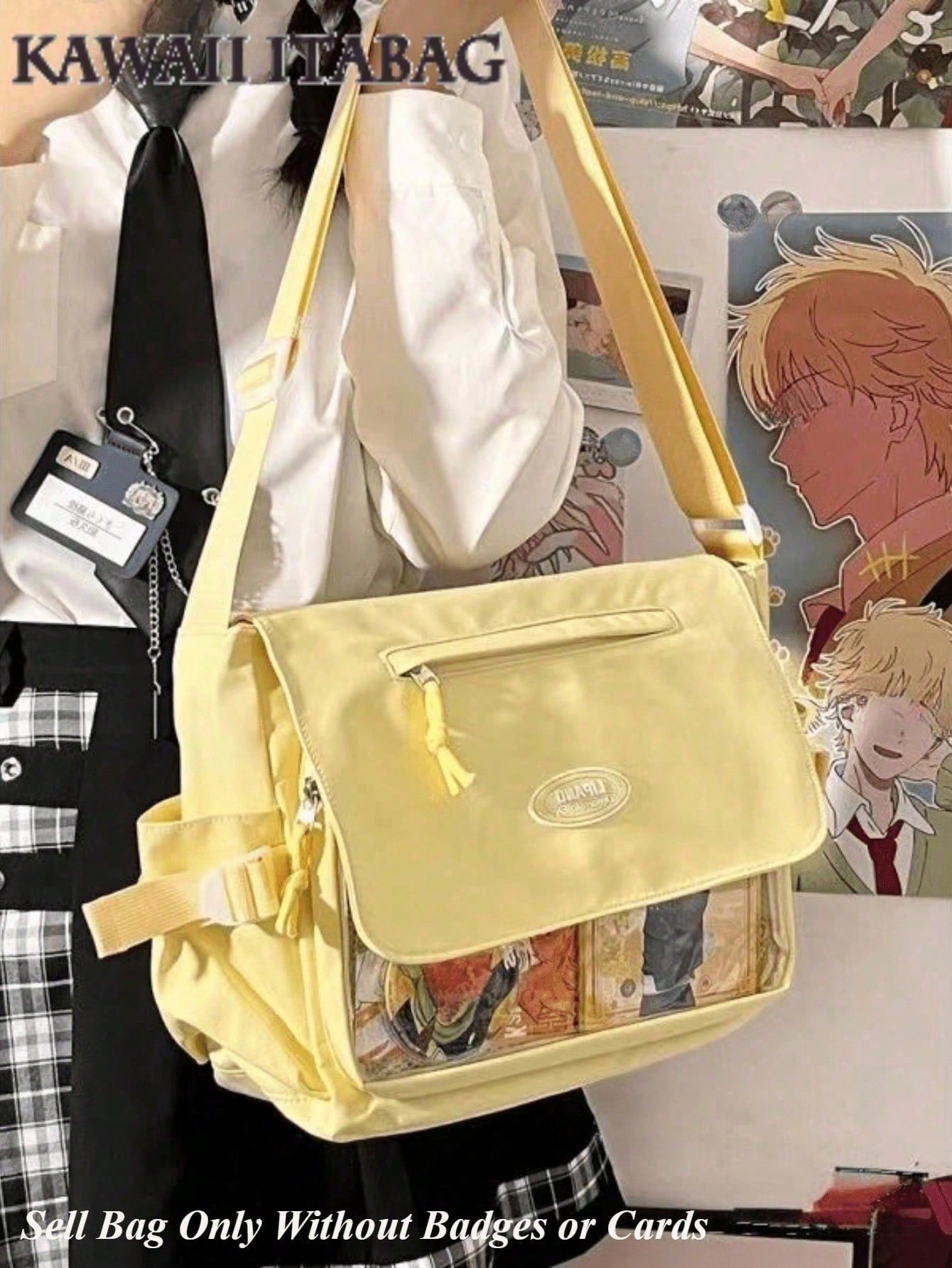 College Student Preppy Style Nylon Crossbody Bags Women With Badges Display Plate Large-capacity Shoulder Bag Back to School Gift School Bags For Teenage Girls Kawaii Itabag Clear Transparent DIY Ita Bag For Dolls Bolso Mujer