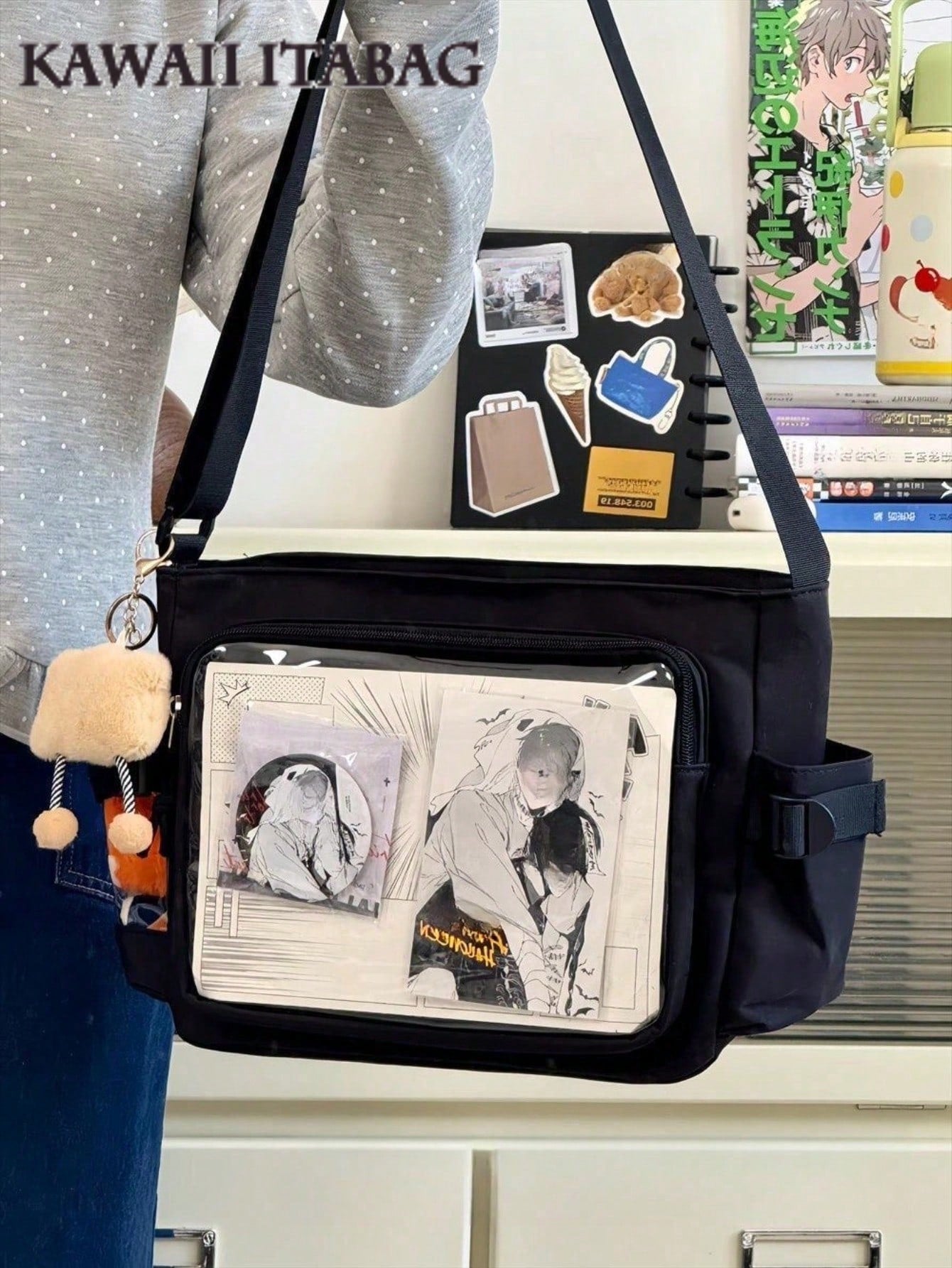 New Simple Girls Shoulder Bag Preppy College Student Handbags Bag With Badges Display Plate Small Side Pocket Can Put 10cm Dolls DIY Ita Bag JK Back To School Gifts Concer Kawaii Japanese School Crossbody Bags Basic Style Solid Color Clear Transparent Bag